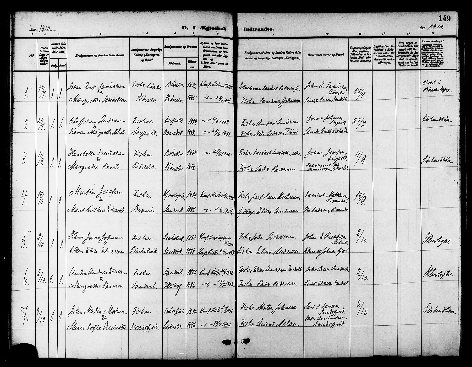 Kistrand/Porsanger sokneprestembete, SATØ/S-1351/H/Hb/L0006.klokk: Parish register (copy) no. 6, 1905-1917, p. 149