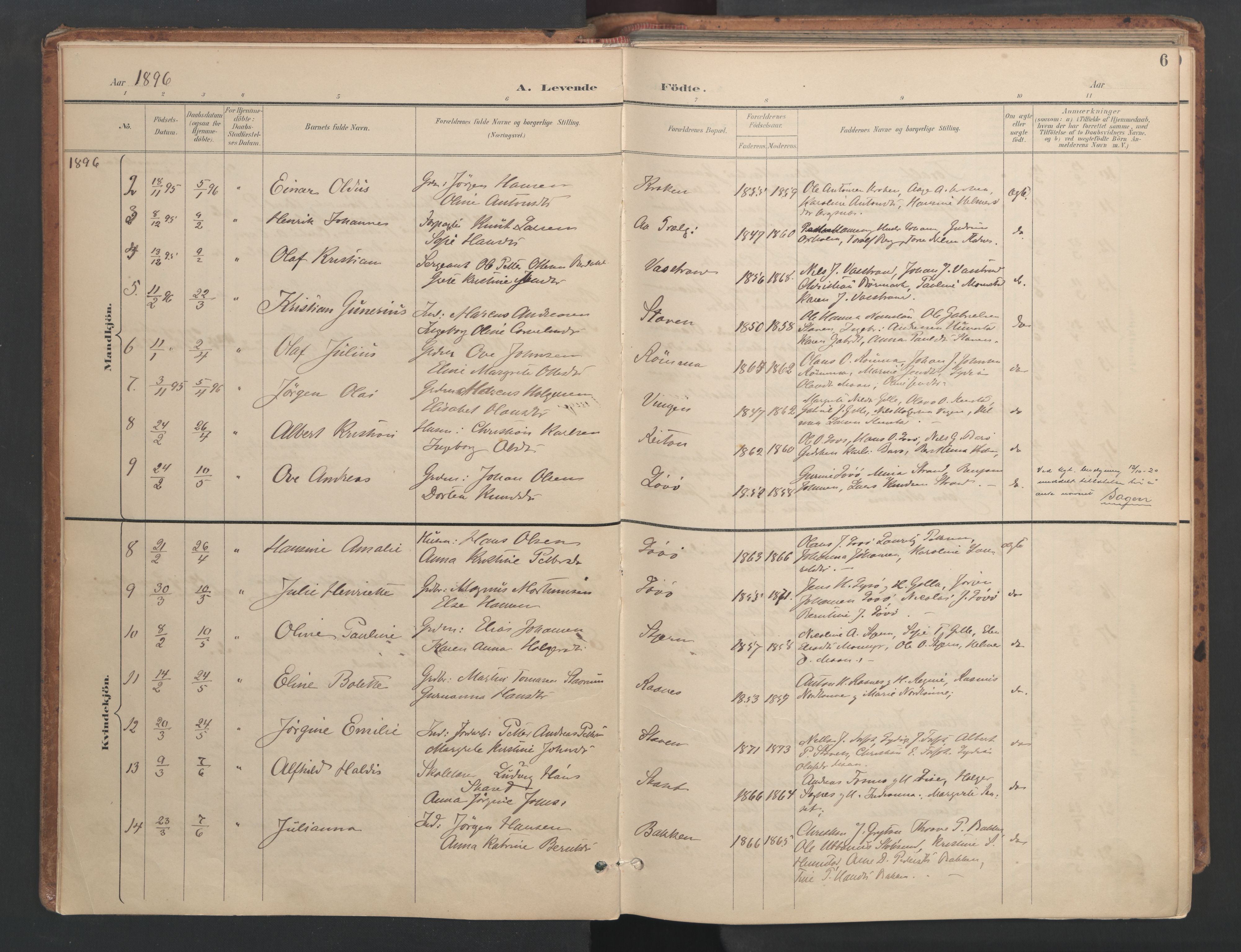Ministerialprotokoller, klokkerbøker og fødselsregistre - Sør-Trøndelag, SAT/A-1456/655/L0681: Parish register (official) no. 655A10, 1895-1907, p. 6