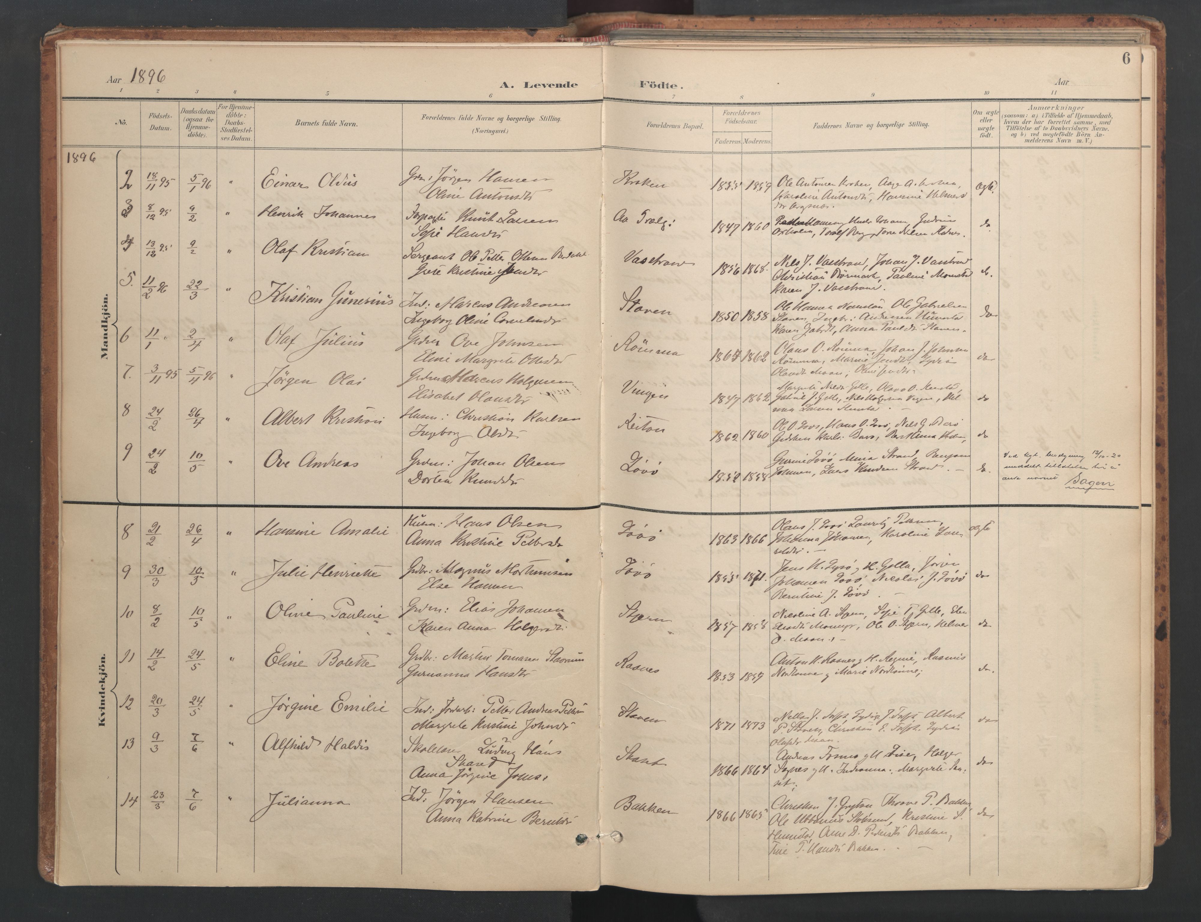 Ministerialprotokoller, klokkerbøker og fødselsregistre - Sør-Trøndelag, AV/SAT-A-1456/655/L0681: Parish register (official) no. 655A10, 1895-1907, p. 6