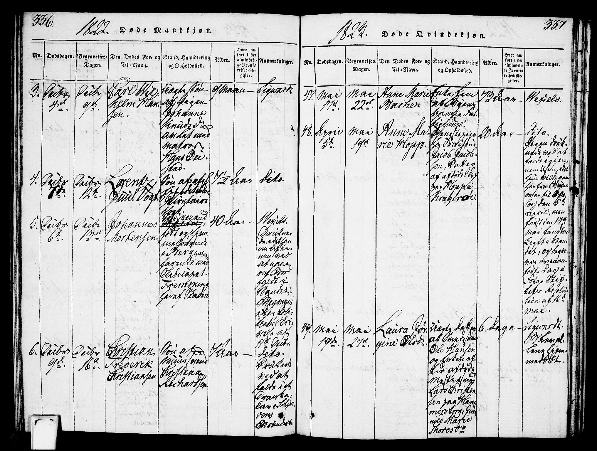 Oslo domkirke Kirkebøker, SAO/A-10752/F/Fa/L0007: Parish register (official) no. 7, 1817-1824, p. 336-337