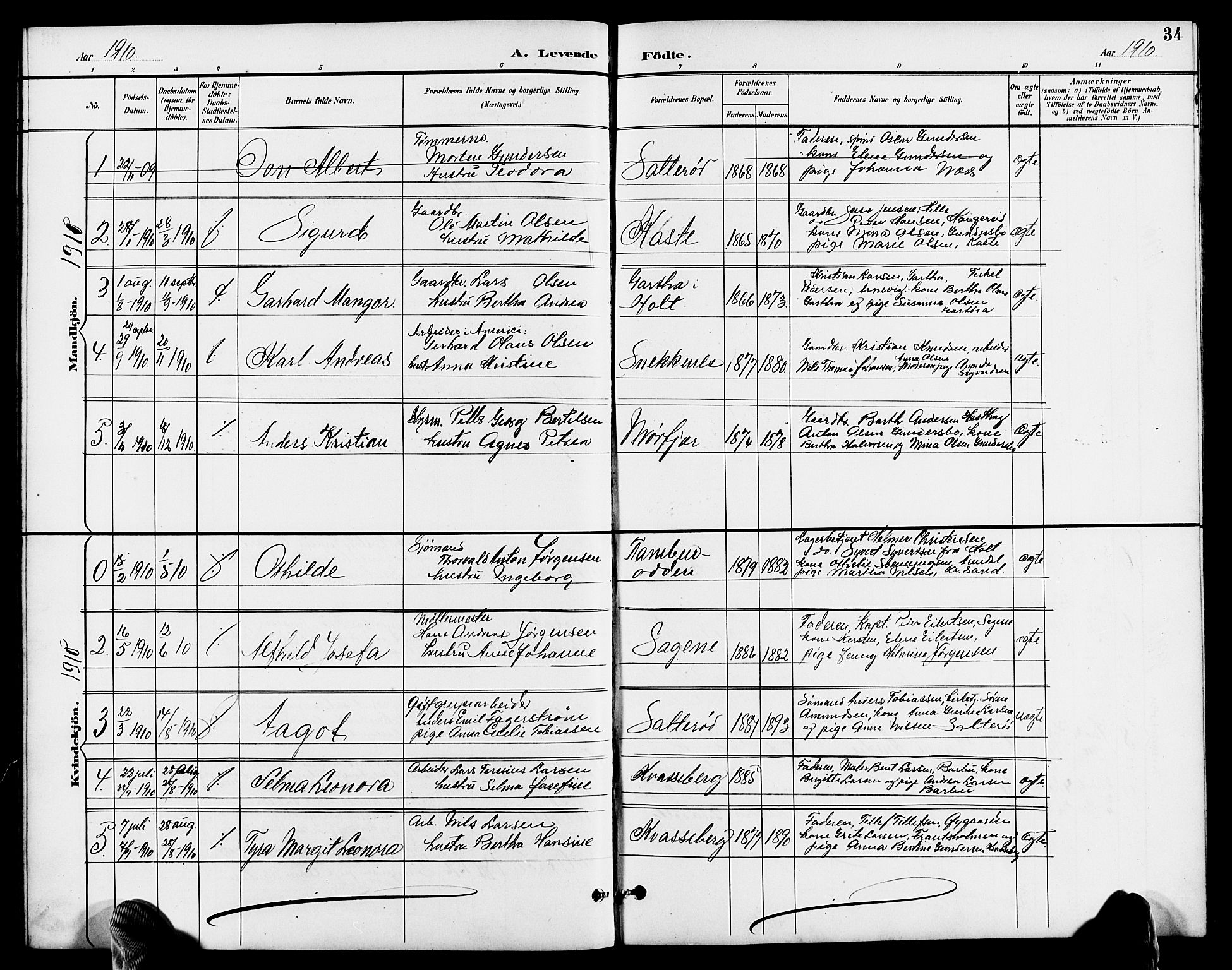 Austre Moland sokneprestkontor, SAK/1111-0001/F/Fb/Fbb/L0002: Parish register (copy) no. B 2, 1894-1918, p. 34