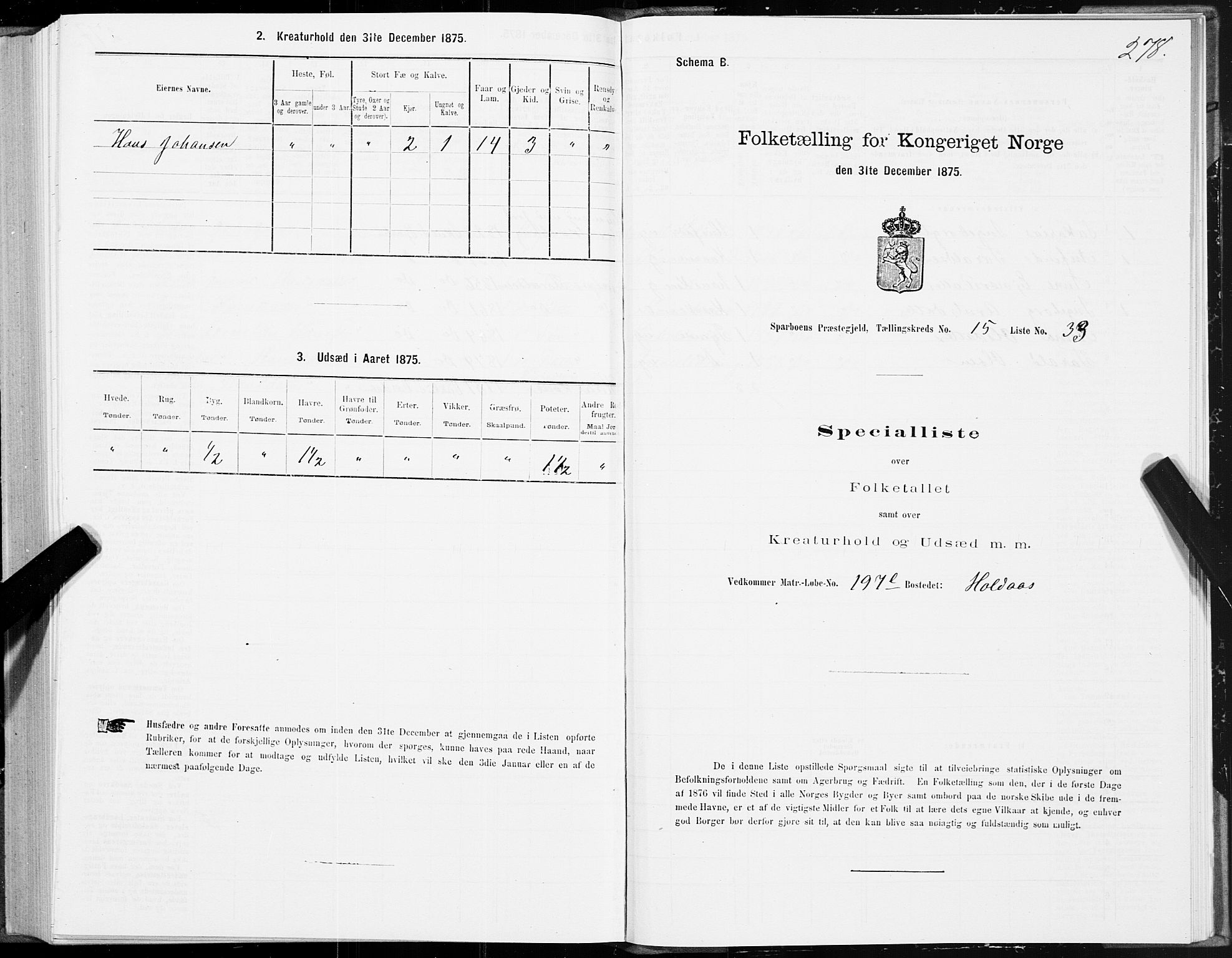 SAT, 1875 census for 1731P Sparbu, 1875, p. 5278