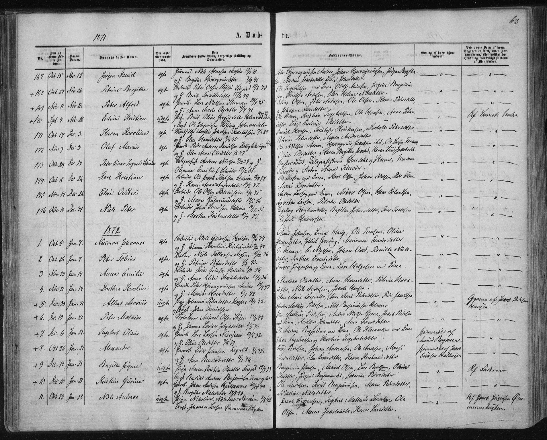 Ministerialprotokoller, klokkerbøker og fødselsregistre - Nordland, SAT/A-1459/820/L0294: Parish register (official) no. 820A15, 1866-1879, p. 63