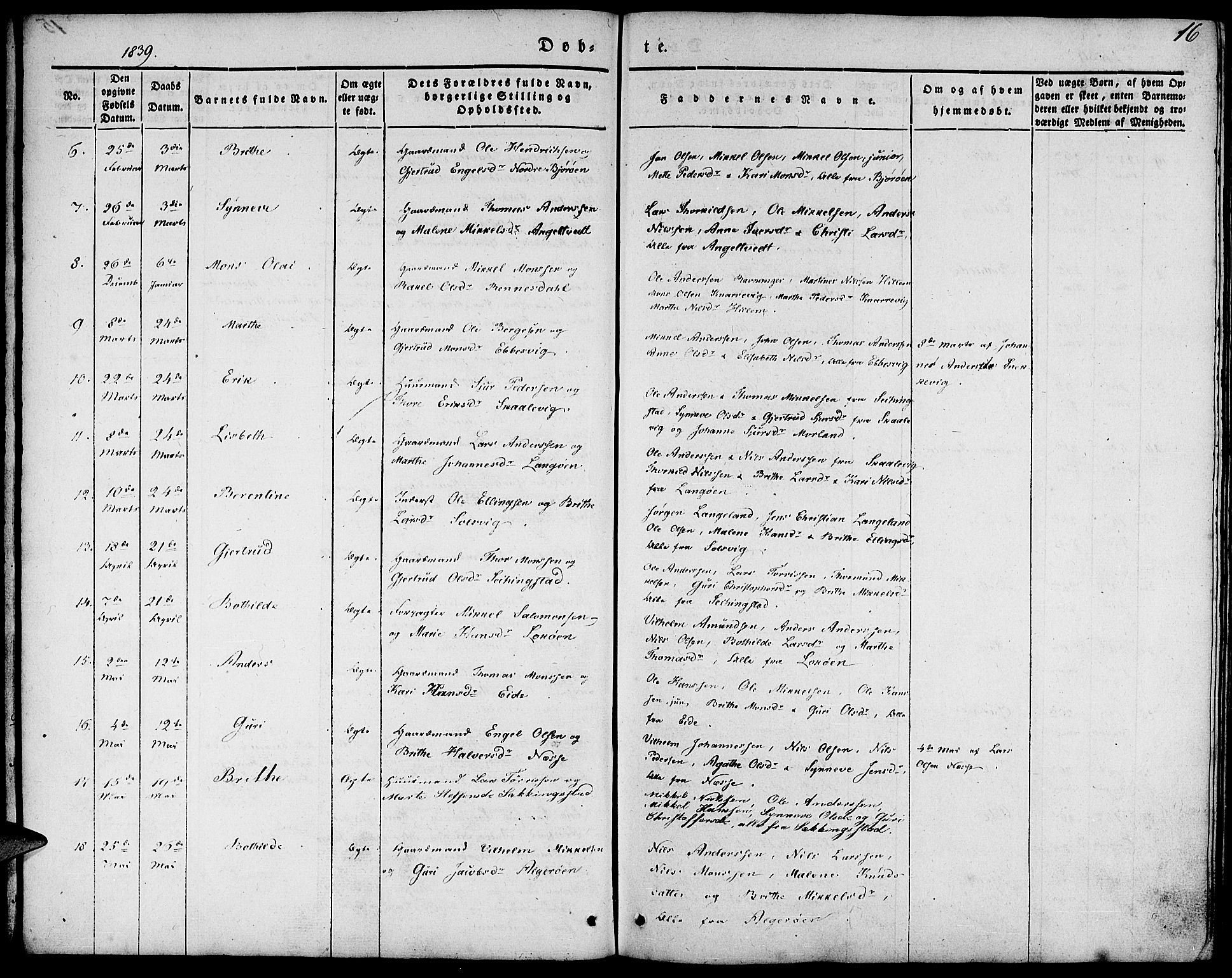 Fjell sokneprestembete, AV/SAB-A-75301/H/Haa: Parish register (official) no. A 1, 1835-1850, p. 16