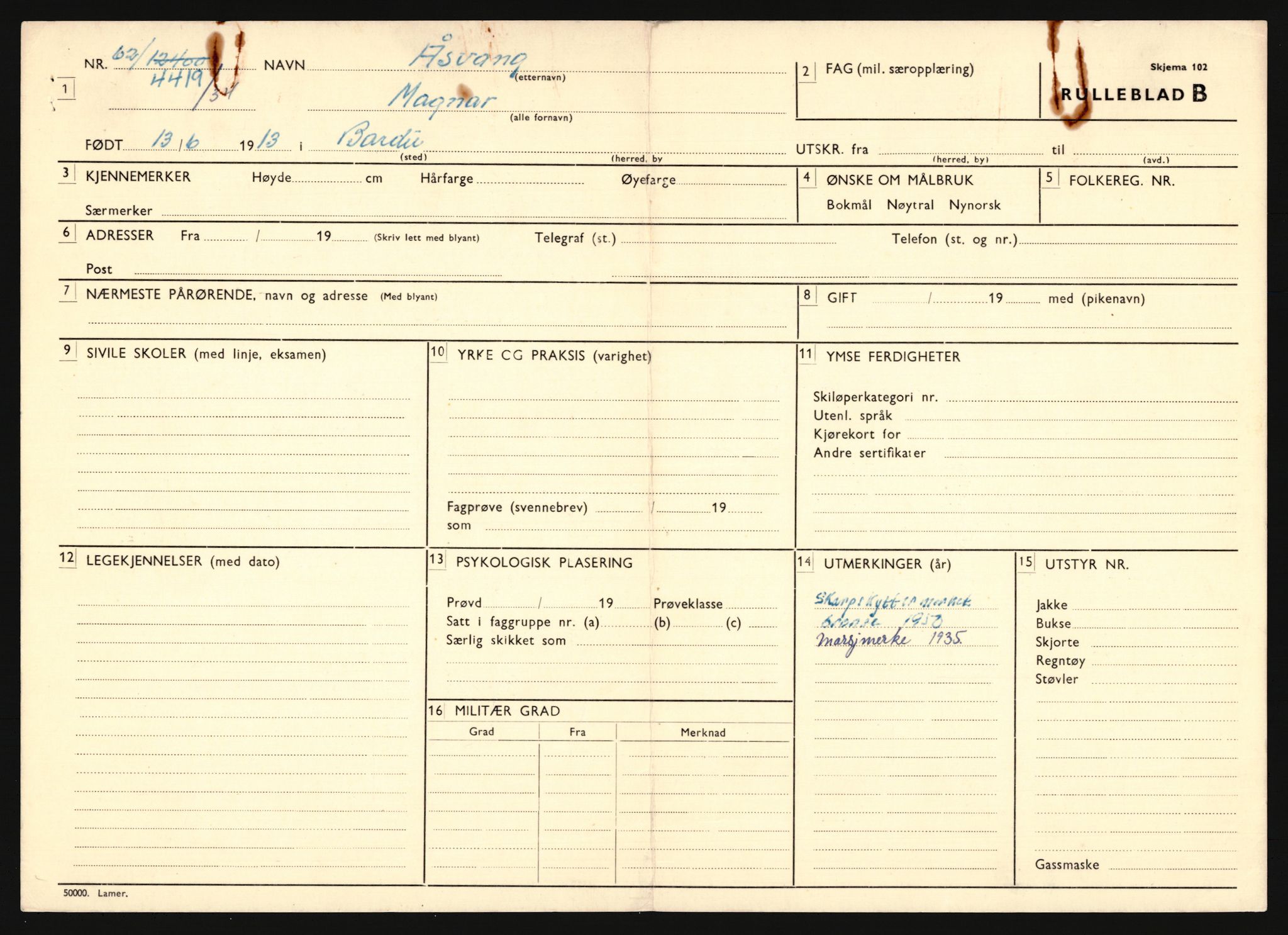 Forsvaret, Troms infanteriregiment nr. 16, AV/RA-RAFA-3146/P/Pa/L0018: Rulleblad for regimentets menige mannskaper, årsklasse 1934, 1934, p. 1277