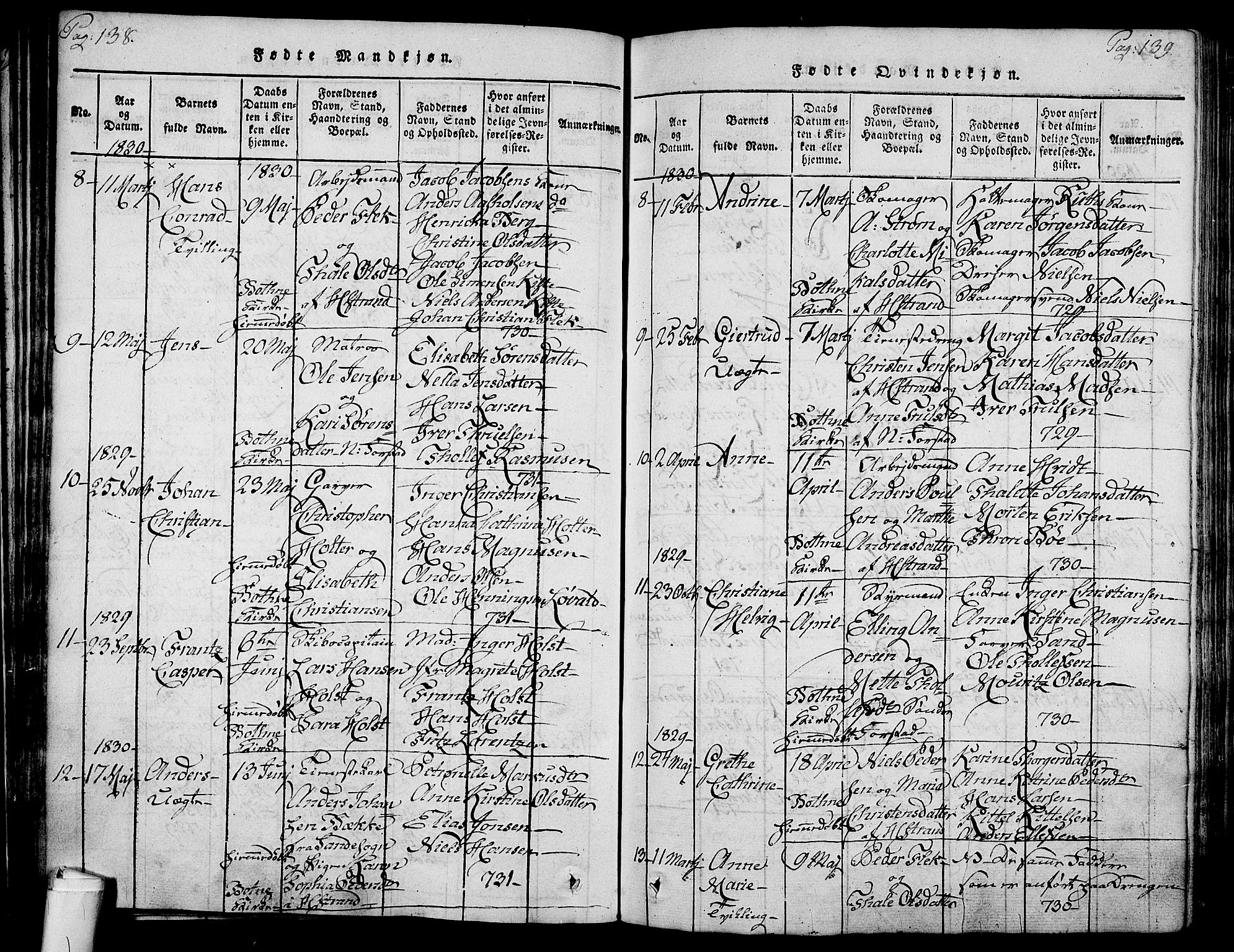 Holmestrand kirkebøker, AV/SAKO-A-346/F/Fa/L0001: Parish register (official) no. 1, 1814-1840, p. 138-139