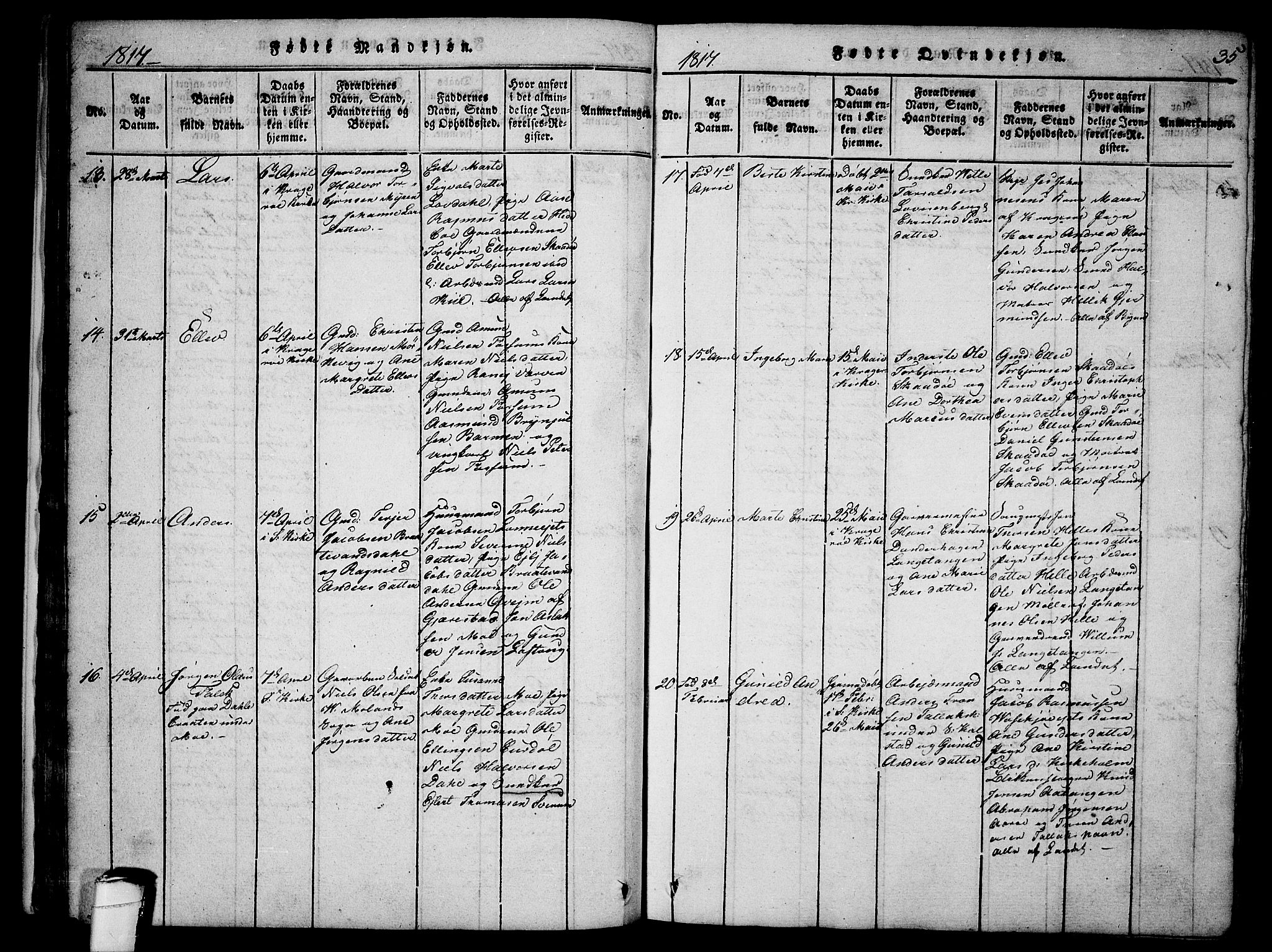 Sannidal kirkebøker, AV/SAKO-A-296/F/Fa/L0004: Parish register (official) no. 4, 1814-1829, p. 35