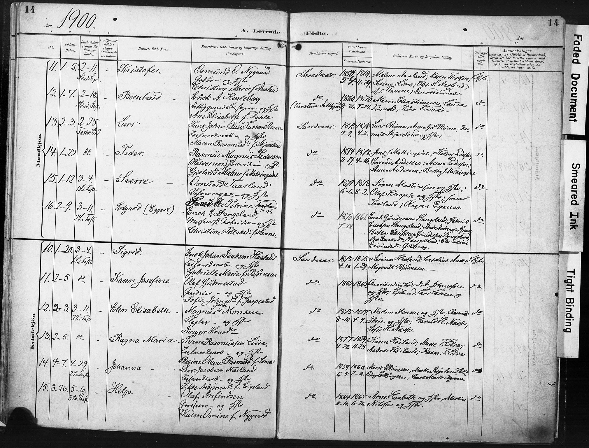 Høyland sokneprestkontor, AV/SAST-A-101799/001/30BA/L0016: Parish register (official) no. A 16, 1899-1911, p. 14