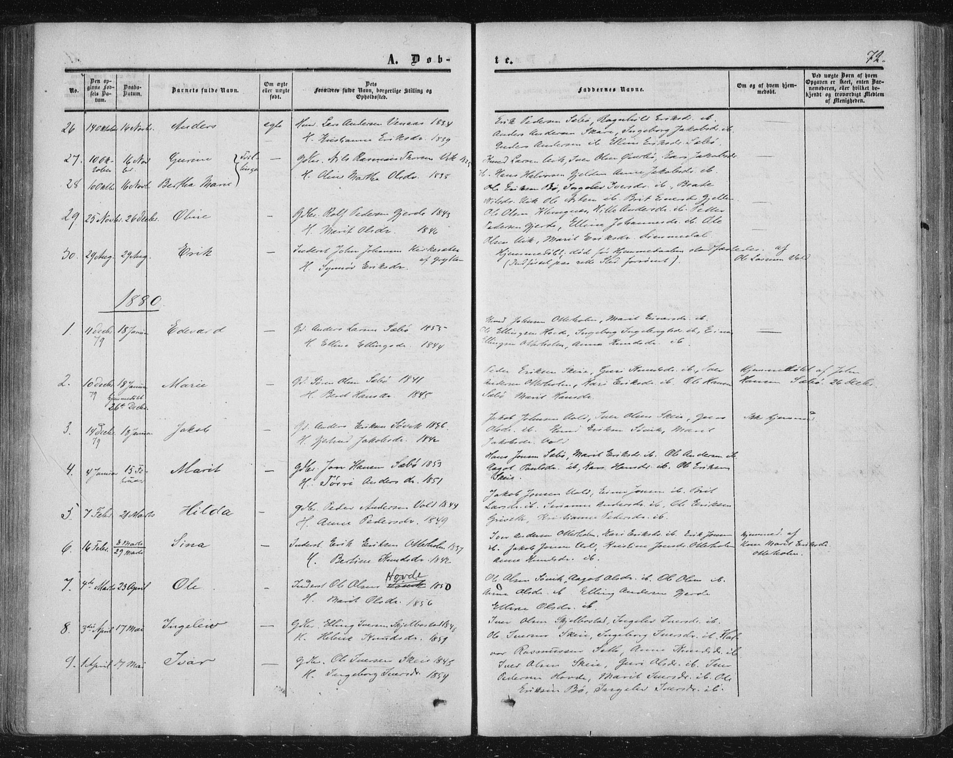 Ministerialprotokoller, klokkerbøker og fødselsregistre - Møre og Romsdal, AV/SAT-A-1454/543/L0562: Parish register (official) no. 543A02, 1854-1884, p. 72