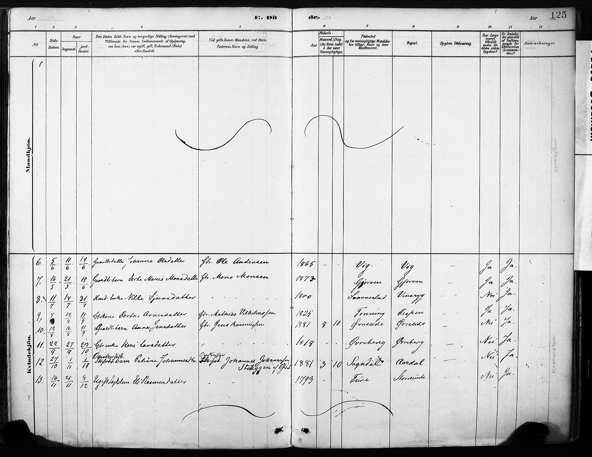 Stryn Sokneprestembete, AV/SAB-A-82501: Parish register (official) no. B 1, 1878-1907, p. 125