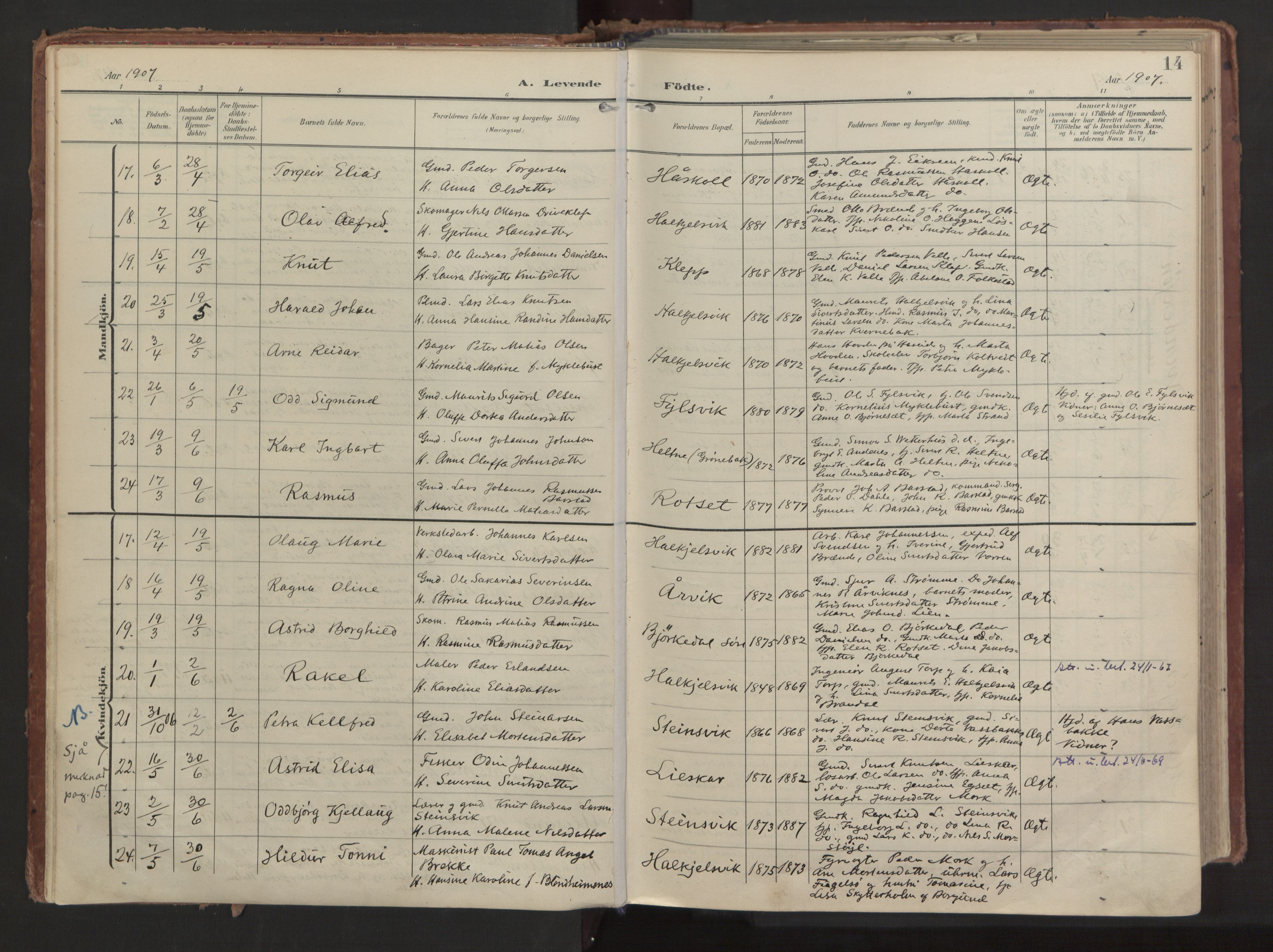 Ministerialprotokoller, klokkerbøker og fødselsregistre - Møre og Romsdal, AV/SAT-A-1454/511/L0144: Parish register (official) no. 511A11, 1906-1923, p. 14