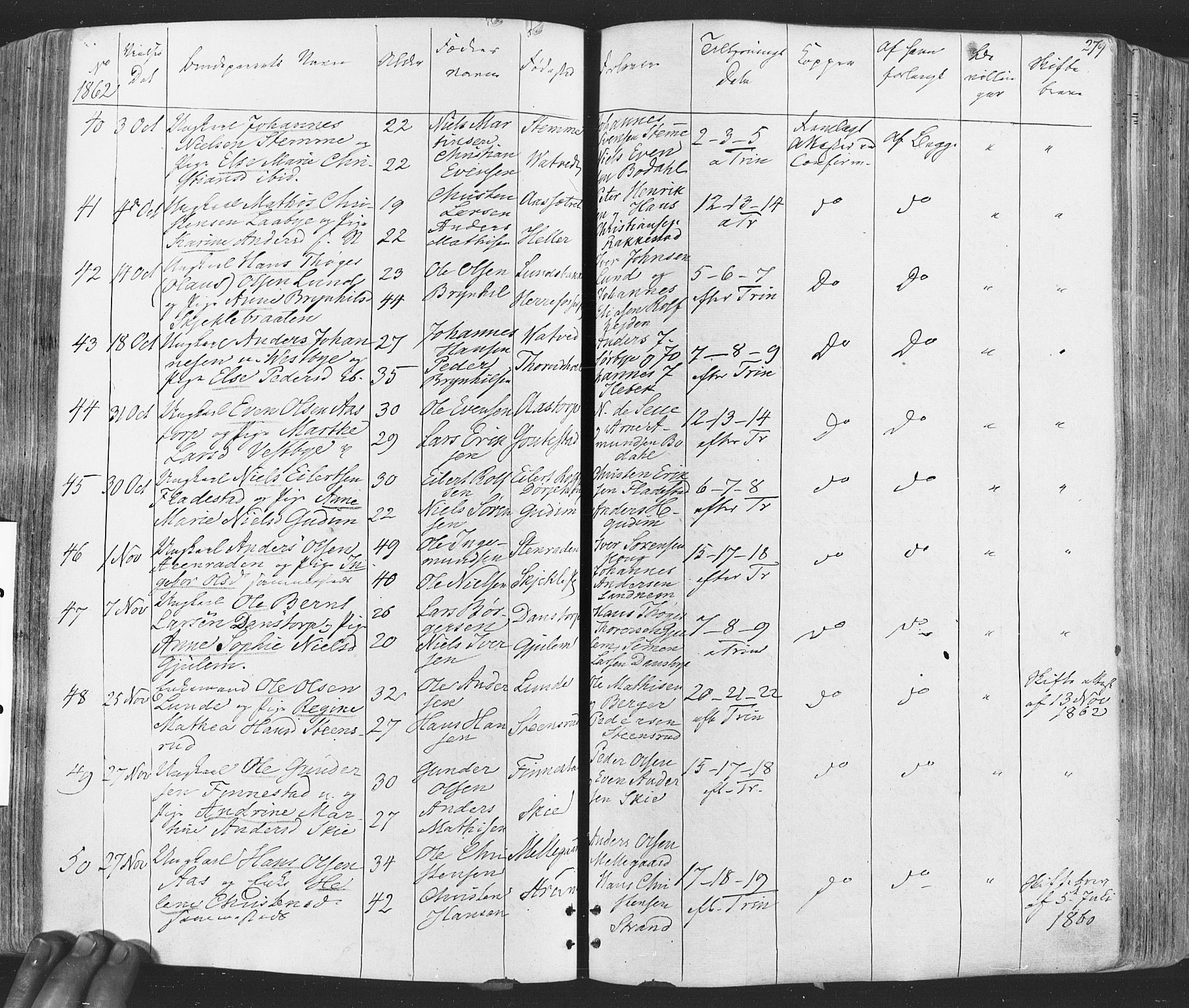 Rakkestad prestekontor Kirkebøker, AV/SAO-A-2008/F/Fa/L0011: Parish register (official) no. I 11, 1862-1877, p. 279