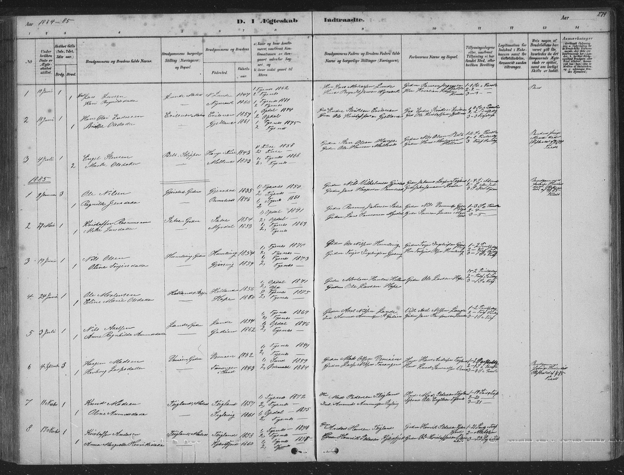 Tysnes sokneprestembete, AV/SAB-A-78601/H/Hab: Parish register (copy) no. B 2, 1878-1918, p. 279