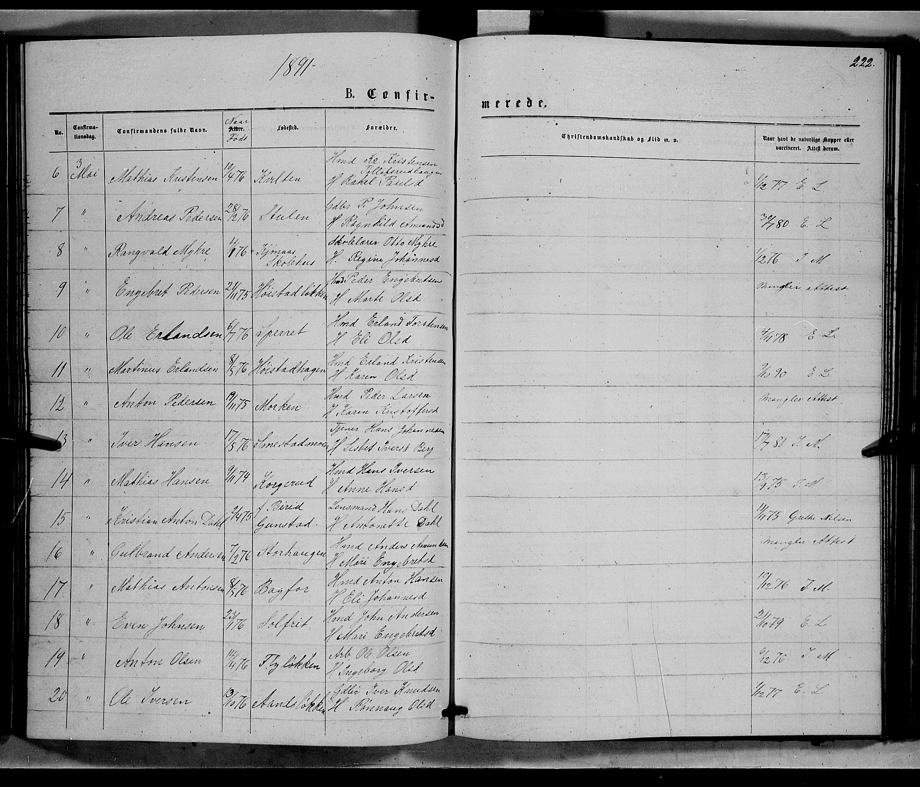 Ringebu prestekontor, AV/SAH-PREST-082/H/Ha/Hab/L0006: Parish register (copy) no. 6, 1880-1898, p. 222