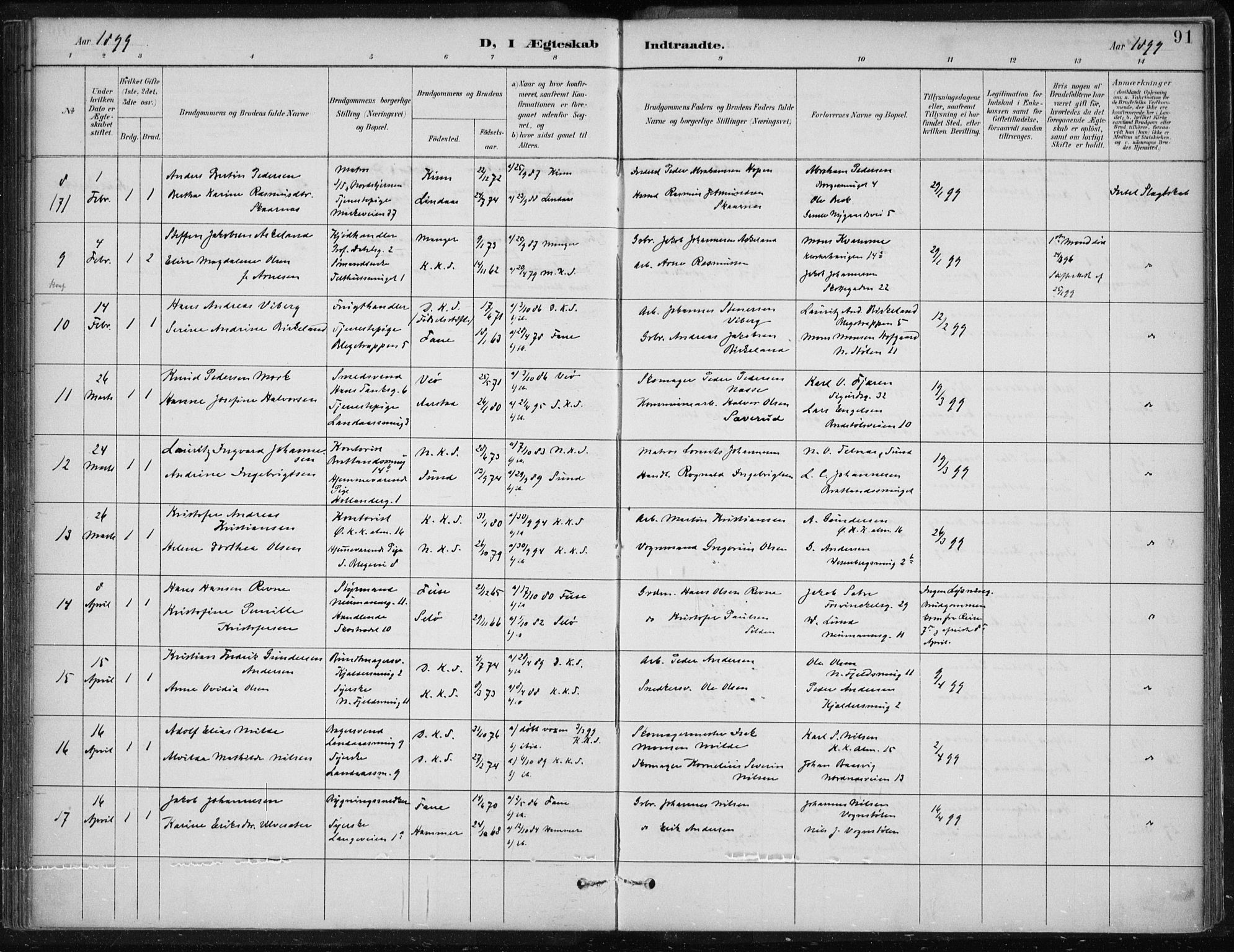 Korskirken sokneprestembete, AV/SAB-A-76101/H/Hab: Parish register (copy) no. D 3, 1887-1906, p. 91