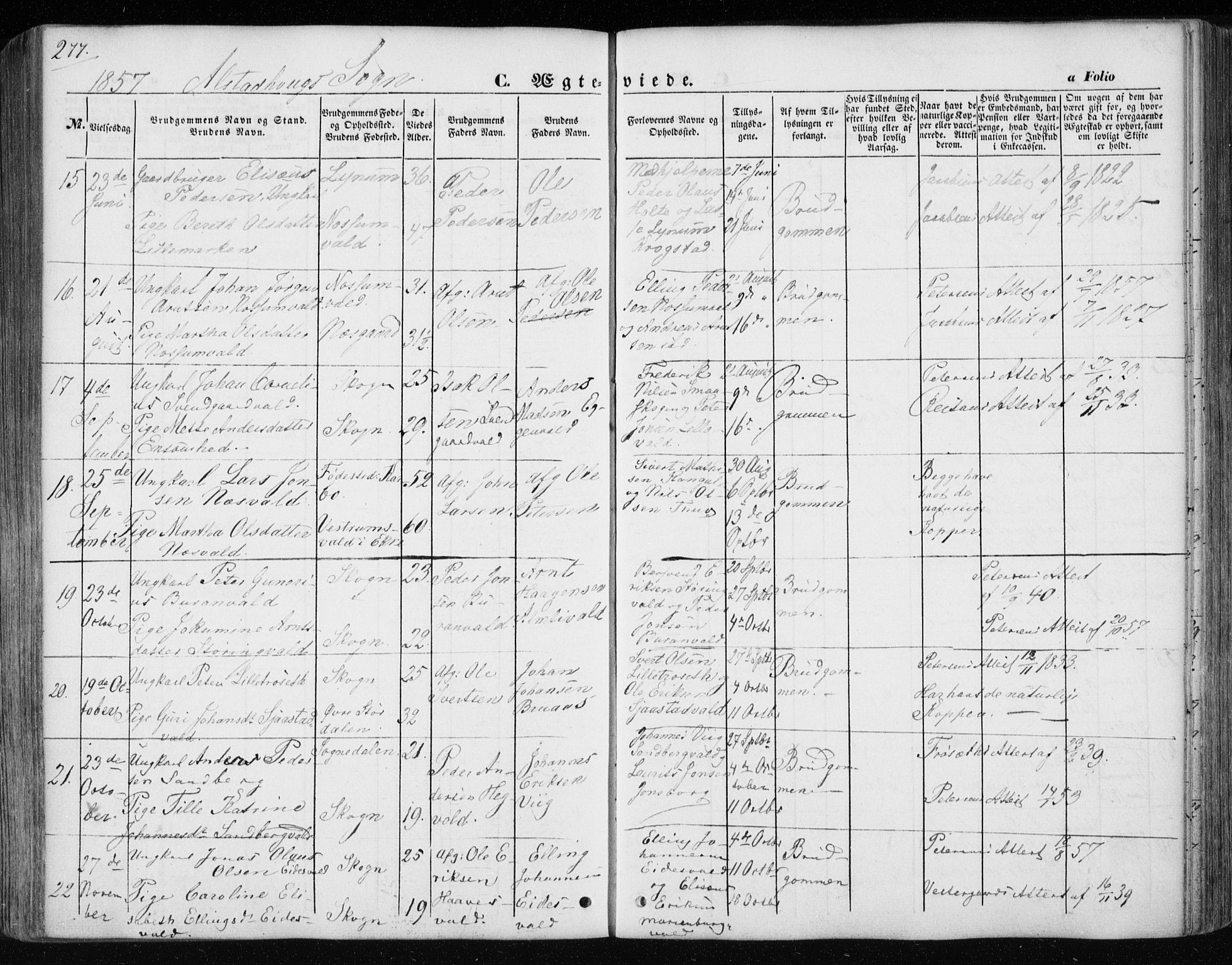 Ministerialprotokoller, klokkerbøker og fødselsregistre - Nord-Trøndelag, AV/SAT-A-1458/717/L0154: Parish register (official) no. 717A07 /1, 1850-1862, p. 277