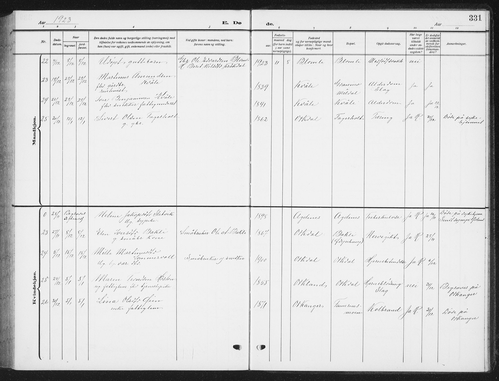 Ministerialprotokoller, klokkerbøker og fødselsregistre - Sør-Trøndelag, SAT/A-1456/668/L0820: Parish register (copy) no. 668C09, 1912-1936, p. 331