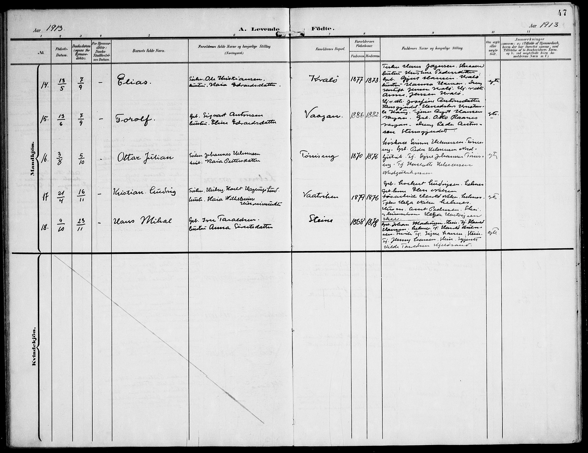 Ministerialprotokoller, klokkerbøker og fødselsregistre - Nord-Trøndelag, SAT/A-1458/788/L0698: Parish register (official) no. 788A05, 1902-1921, p. 47