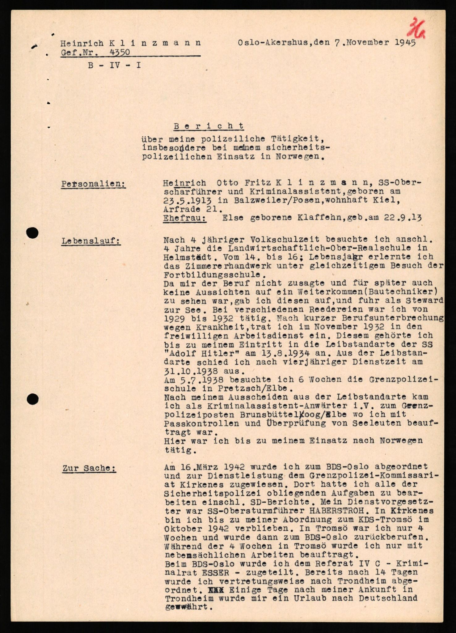 Forsvaret, Forsvarets overkommando II, RA/RAFA-3915/D/Db/L0017: CI Questionaires. Tyske okkupasjonsstyrker i Norge. Tyskere., 1945-1946, p. 52