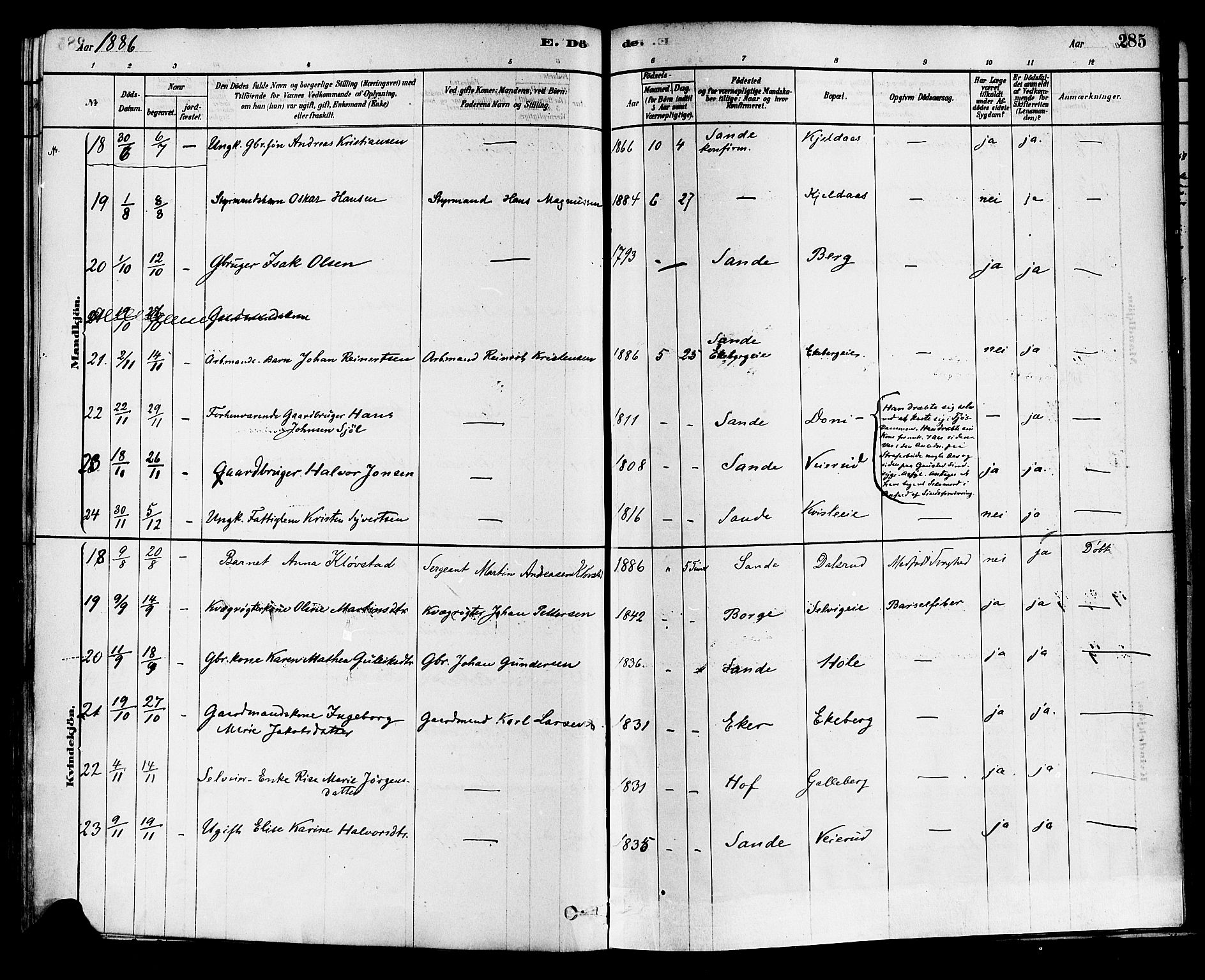 Sande Kirkebøker, AV/SAKO-A-53/F/Fa/L0006: Parish register (official) no. 6, 1878-1888, p. 285