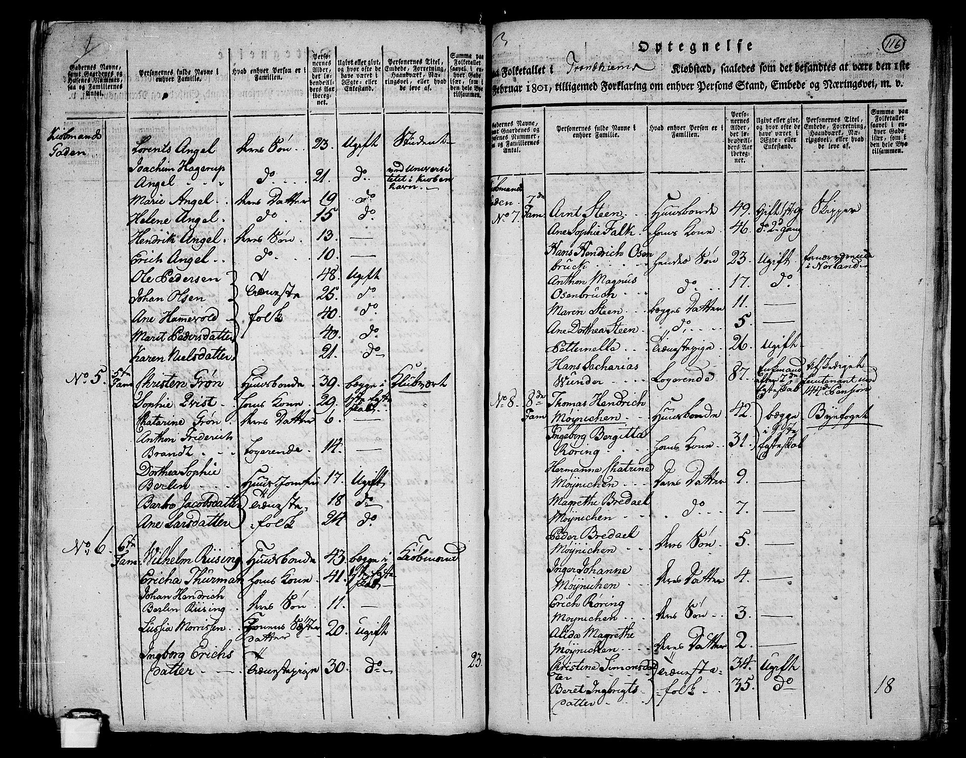 RA, 1801 census for 1601 Trondheim, 1801, p. 115b-116a