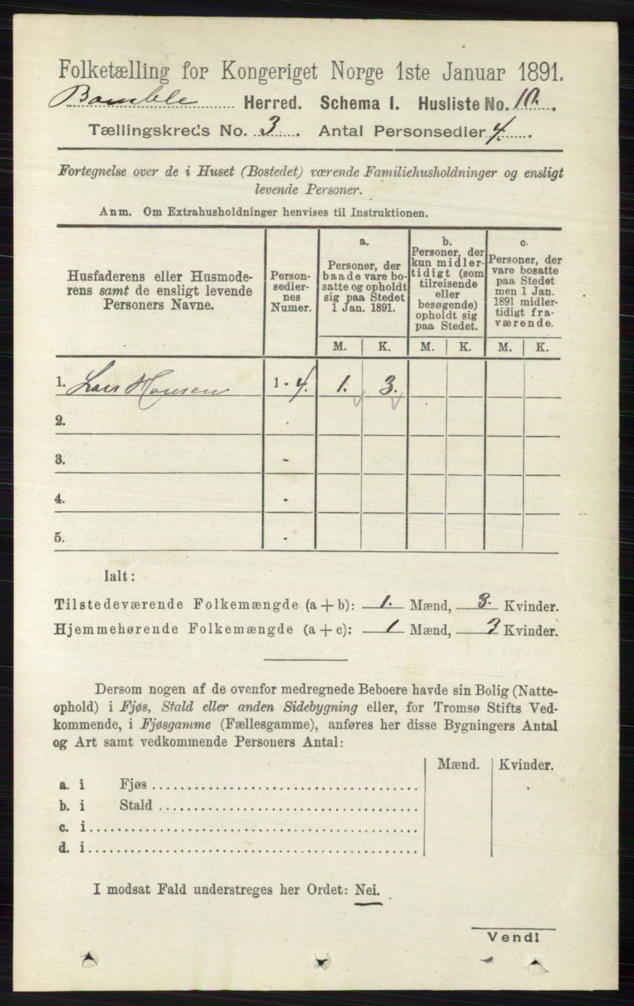 RA, 1891 census for 0814 Bamble, 1891, p. 1364