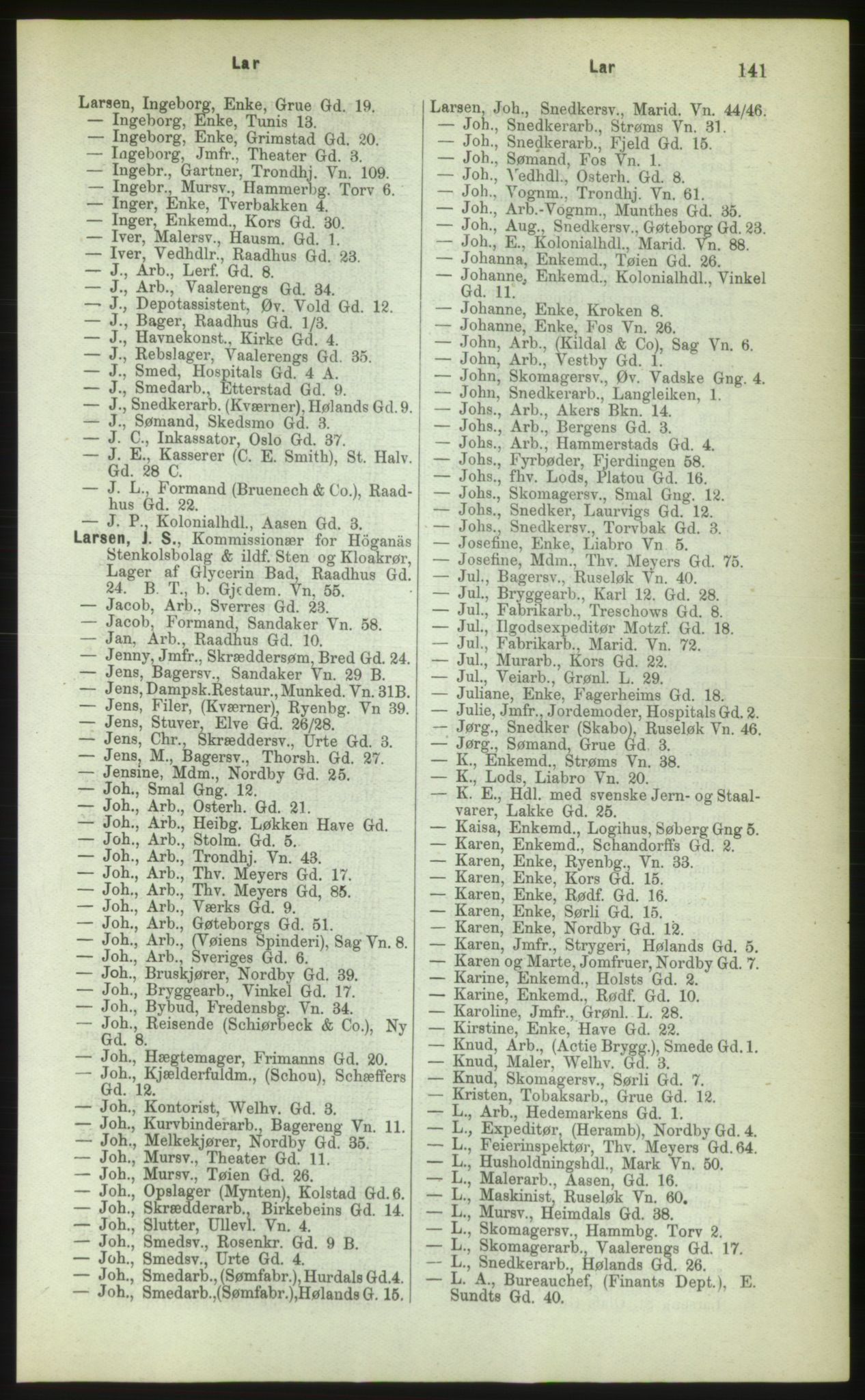 Kristiania/Oslo adressebok, PUBL/-, 1883, p. 141