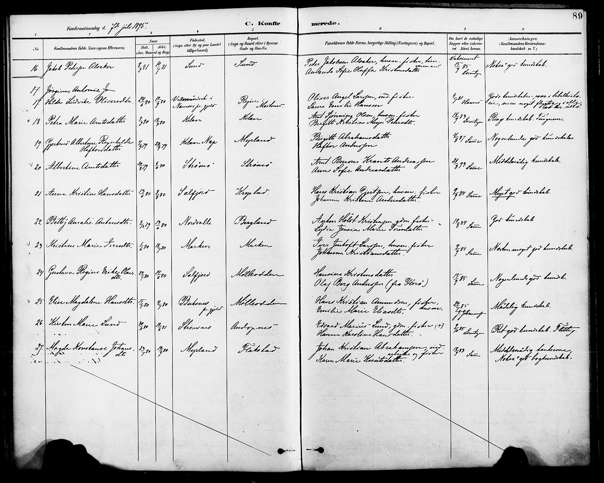 Ministerialprotokoller, klokkerbøker og fødselsregistre - Nordland, AV/SAT-A-1459/885/L1205: Parish register (official) no. 885A06, 1892-1905, p. 89