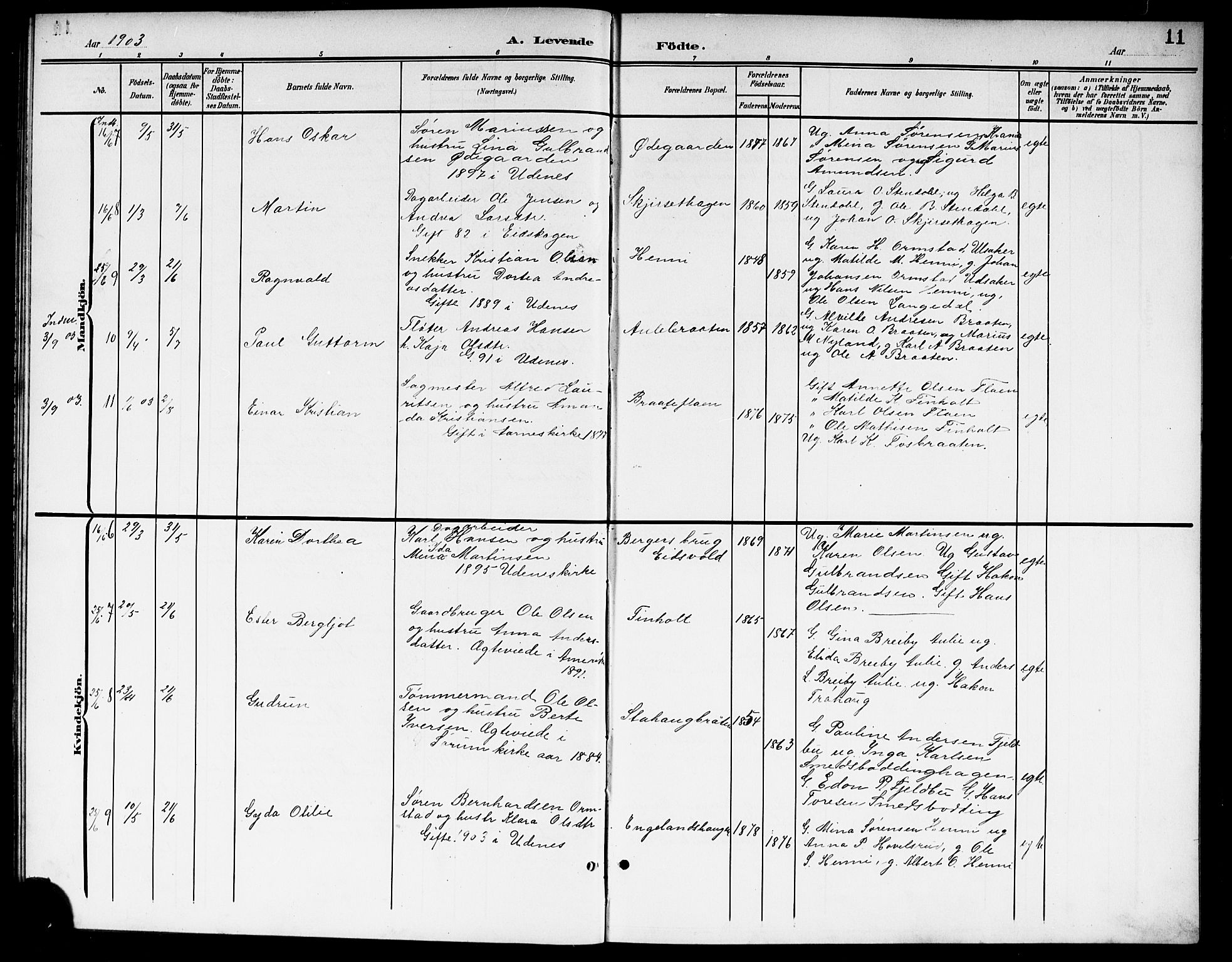Nes prestekontor Kirkebøker, AV/SAO-A-10410/G/Gb/L0001: Parish register (copy) no. II 1, 1901-1917, p. 11