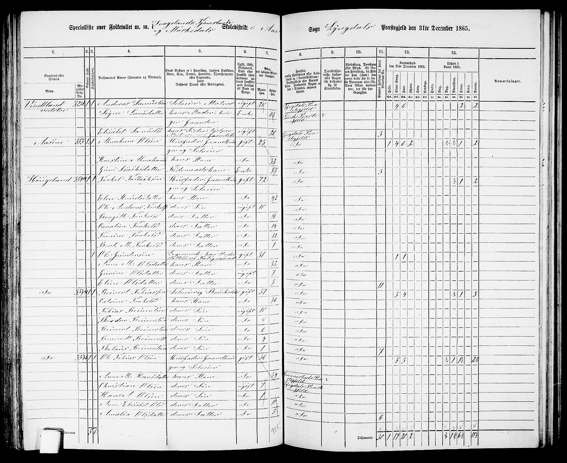 RA, 1865 census for Lyngdal, 1865, p. 145