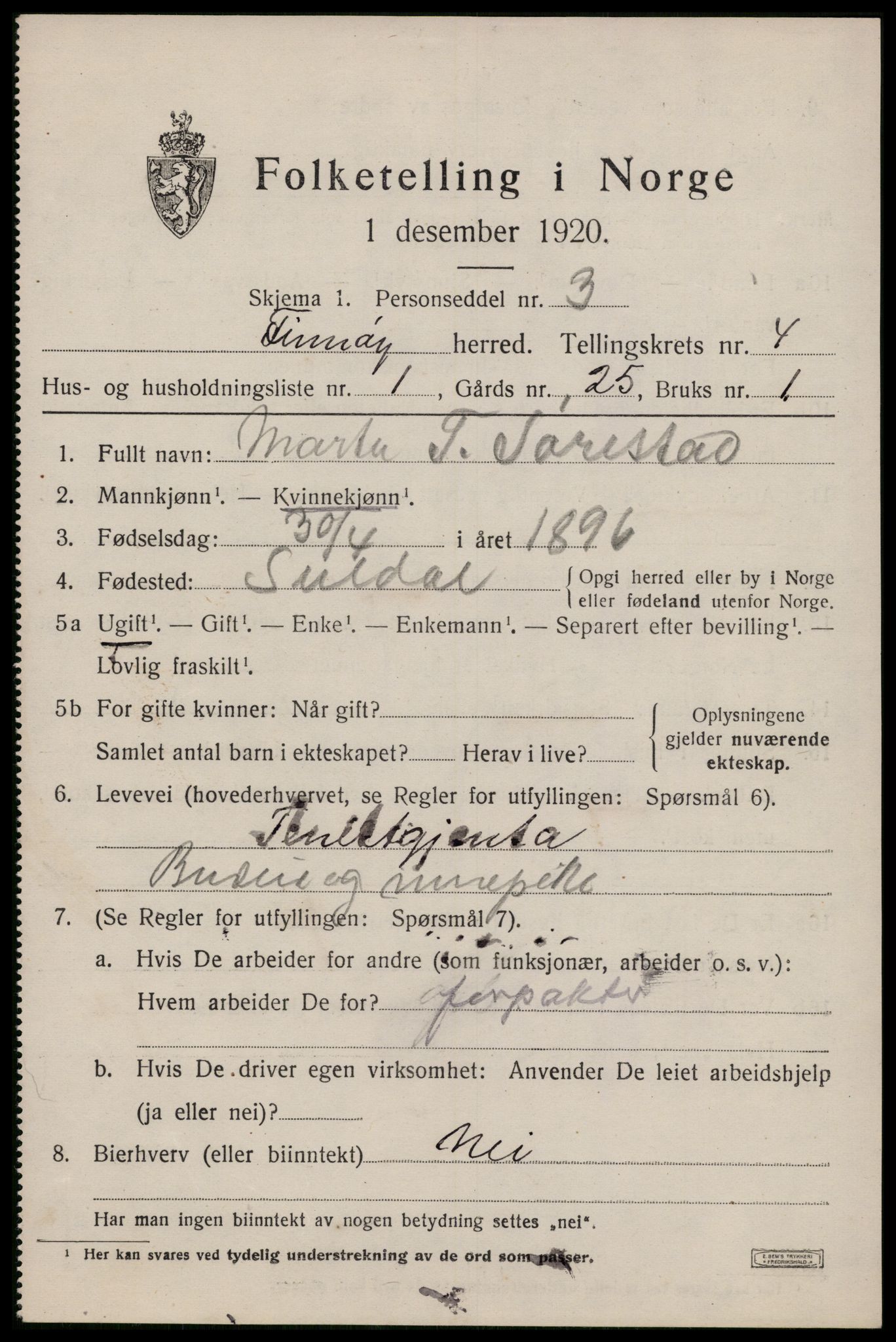 SAST, 1920 census for Finnøy, 1920, p. 2466