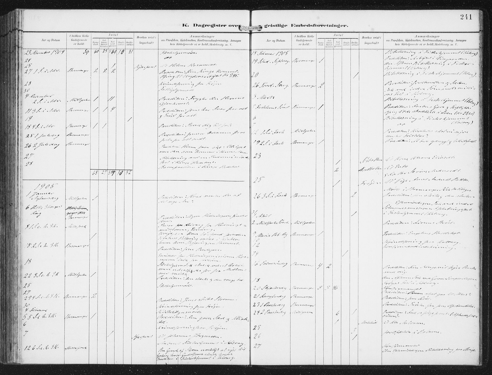 Bremanger sokneprestembete, SAB/A-82201/H/Haa/Haab/L0002: Parish register (official) no. B  2, 1896-1908, p. 241