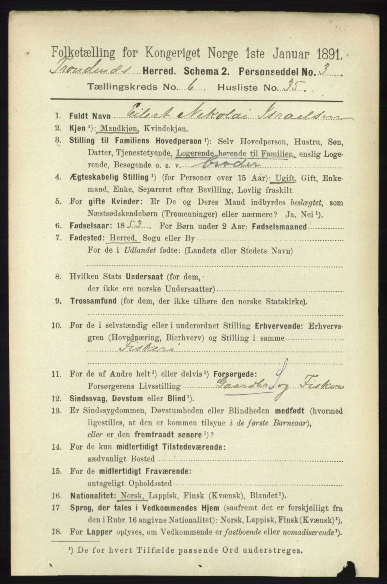 RA, 1891 census for 1914 Trondenes, 1891, p. 4031