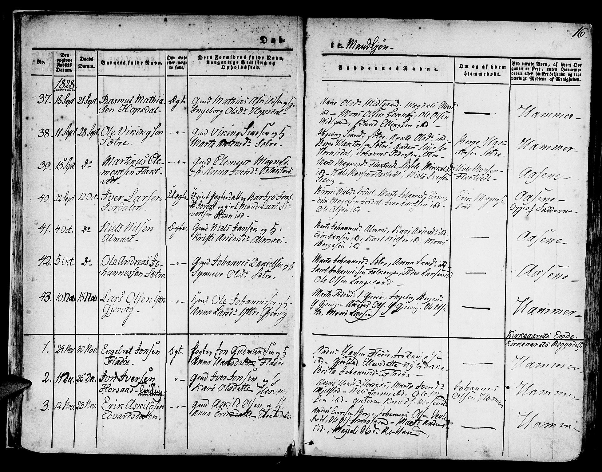 Hamre sokneprestembete, AV/SAB-A-75501/H/Ha/Haa/Haaa/L0011: Parish register (official) no. A 11, 1826-1834, p. 16