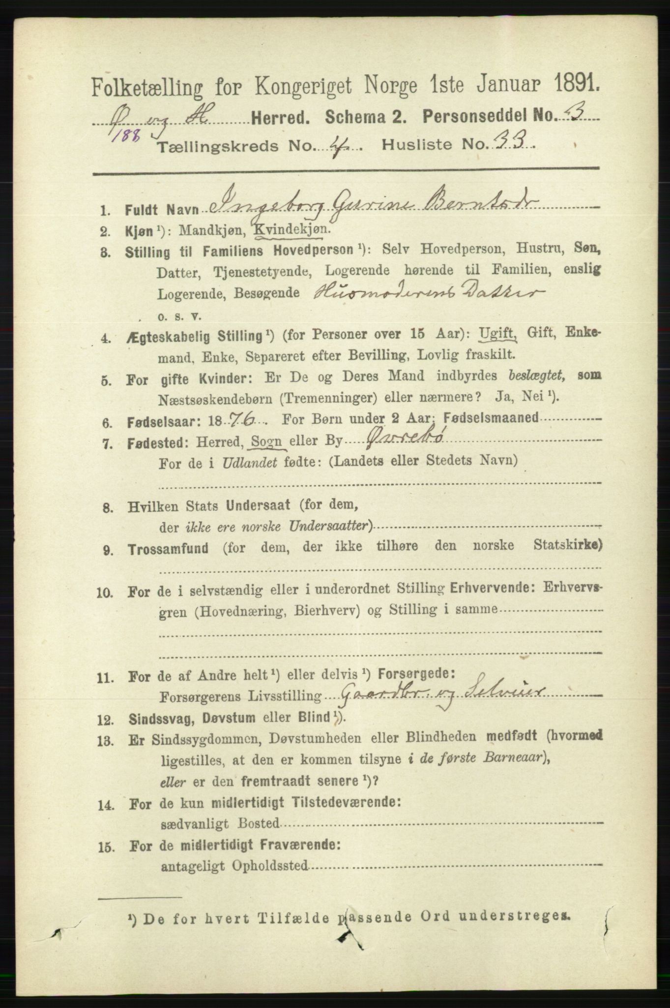 RA, 1891 census for 1016 Øvrebø og Hægeland, 1891, p. 897