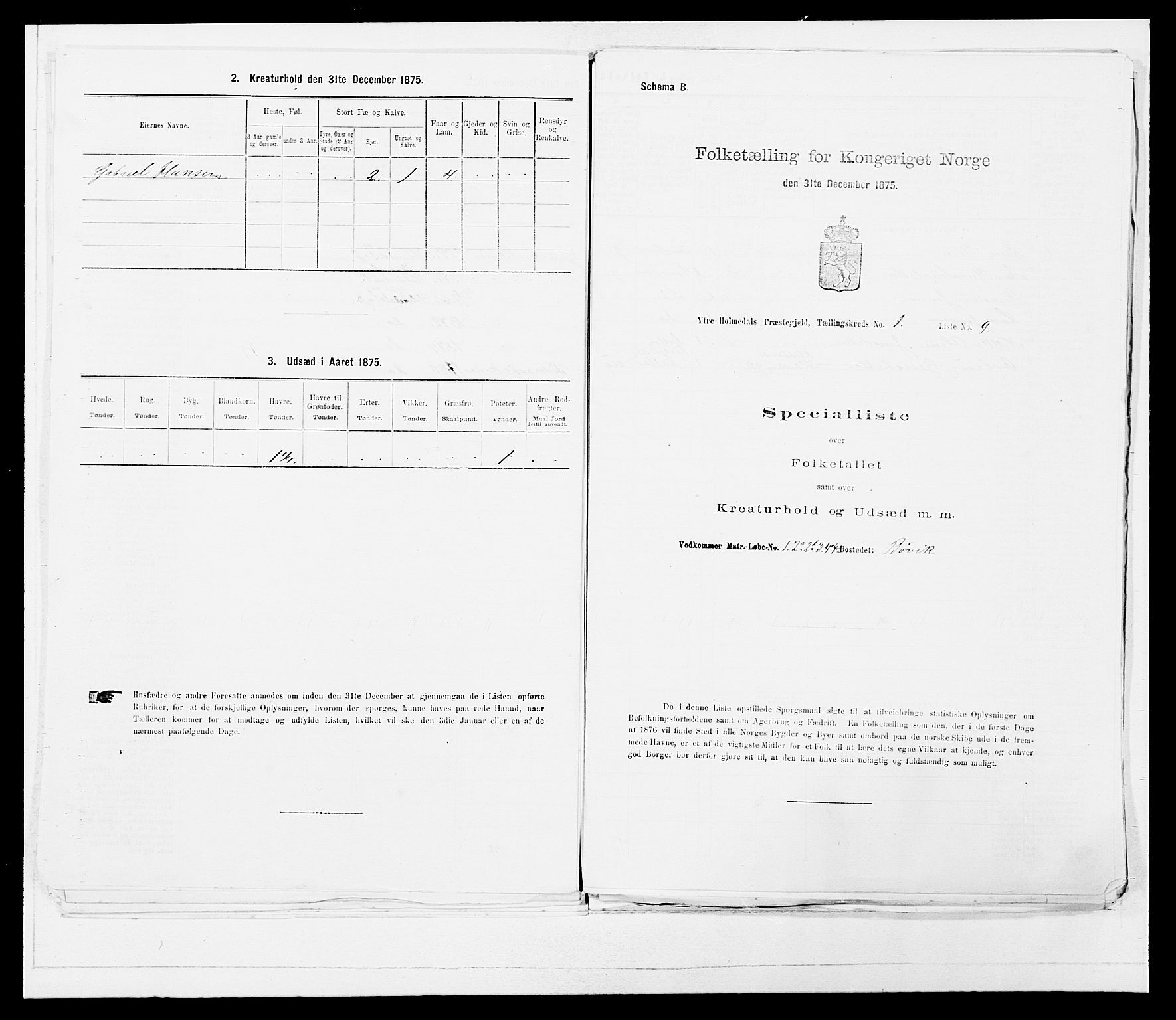 SAB, 1875 census for 1429P Ytre Holmedal, 1875, p. 65