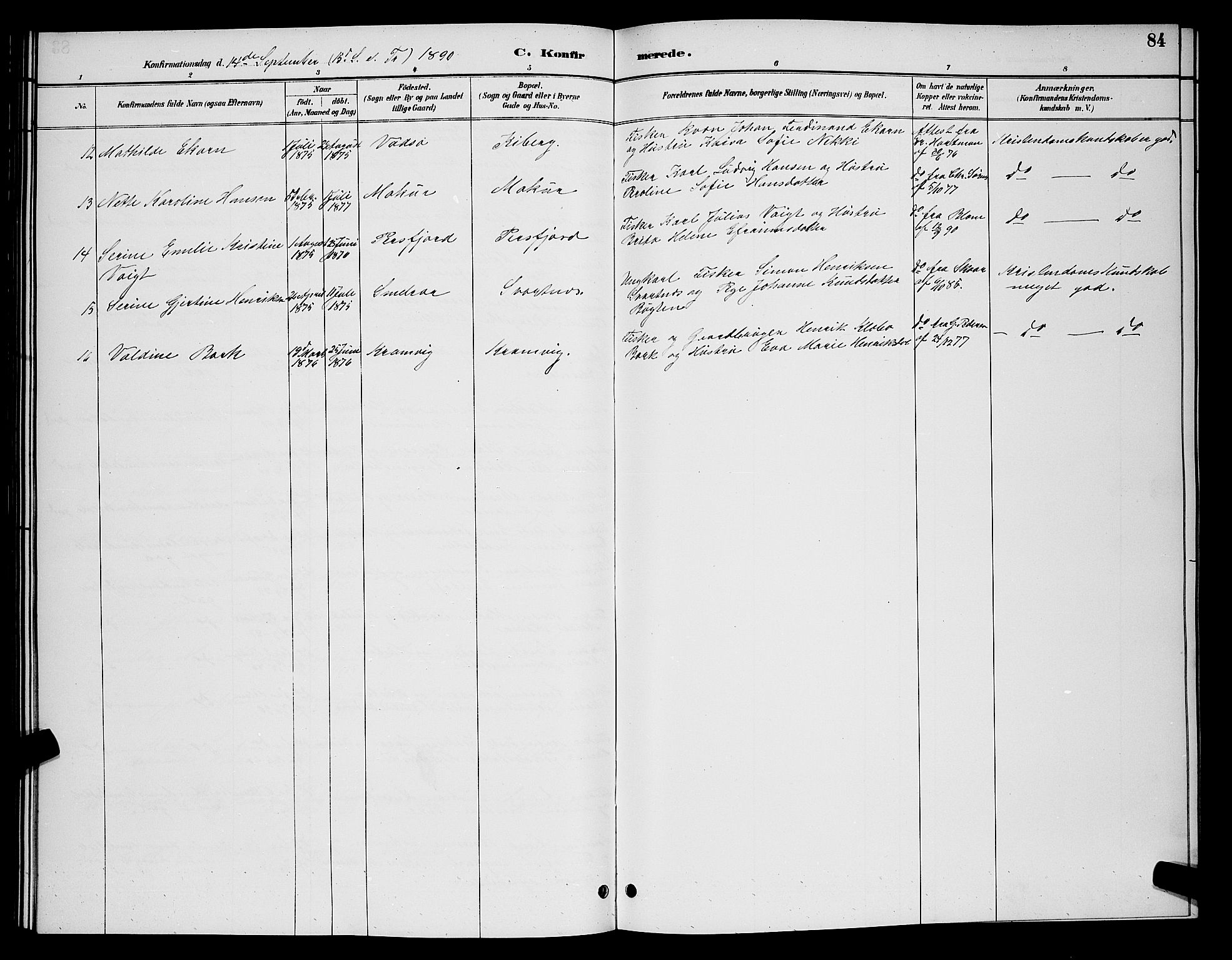 Vardø sokneprestkontor, SATØ/S-1332/H/Hb/L0007klokker: Parish register (copy) no. 7, 1887-1892, p. 84