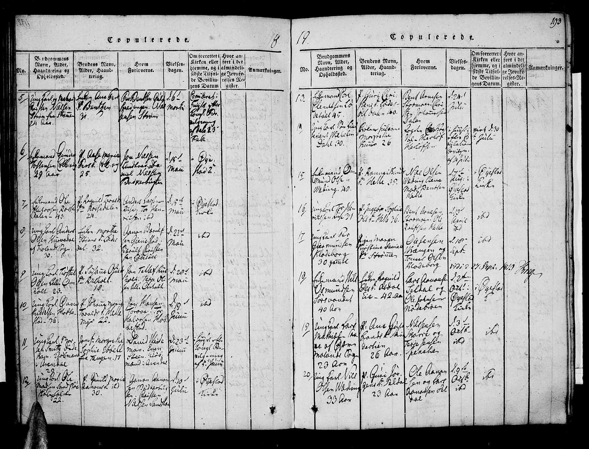 Øyestad sokneprestkontor, AV/SAK-1111-0049/F/Fa/L0012: Parish register (official) no. A 12, 1816-1827, p. 193