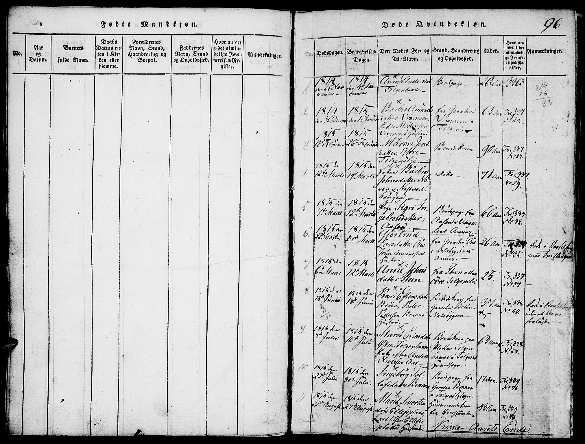 Tolga prestekontor, SAH/PREST-062/K/L0004: Parish register (official) no. 4, 1815-1836, p. 96
