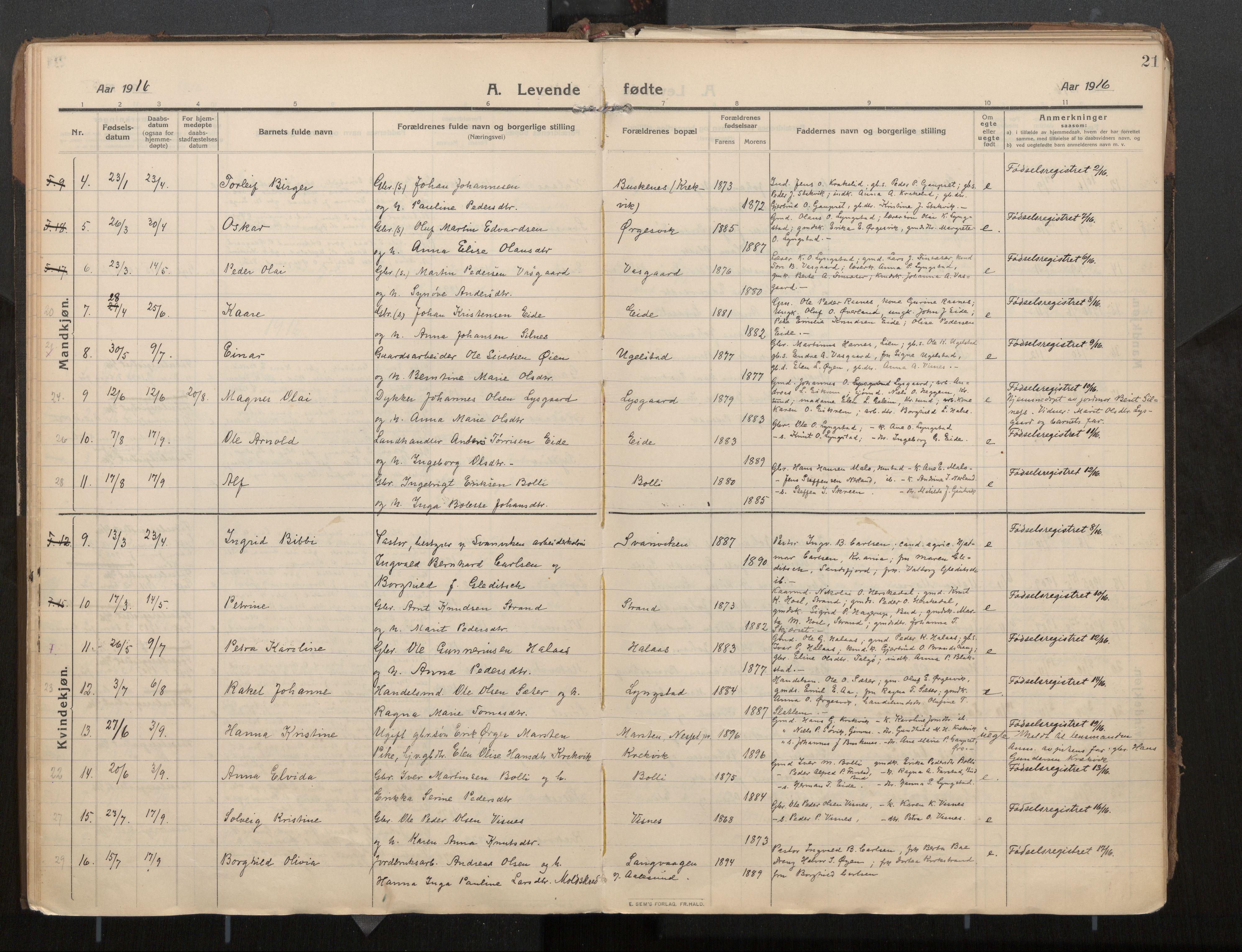 Ministerialprotokoller, klokkerbøker og fødselsregistre - Møre og Romsdal, AV/SAT-A-1454/571/L0836b: Parish register (official) no. 571A03, 1911-1926, p. 21