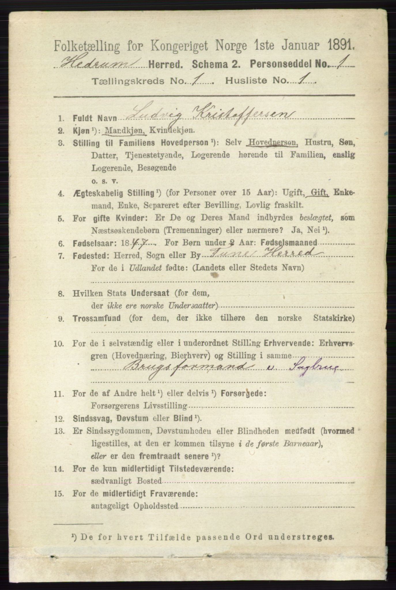 RA, 1891 census for 0727 Hedrum, 1891, p. 44