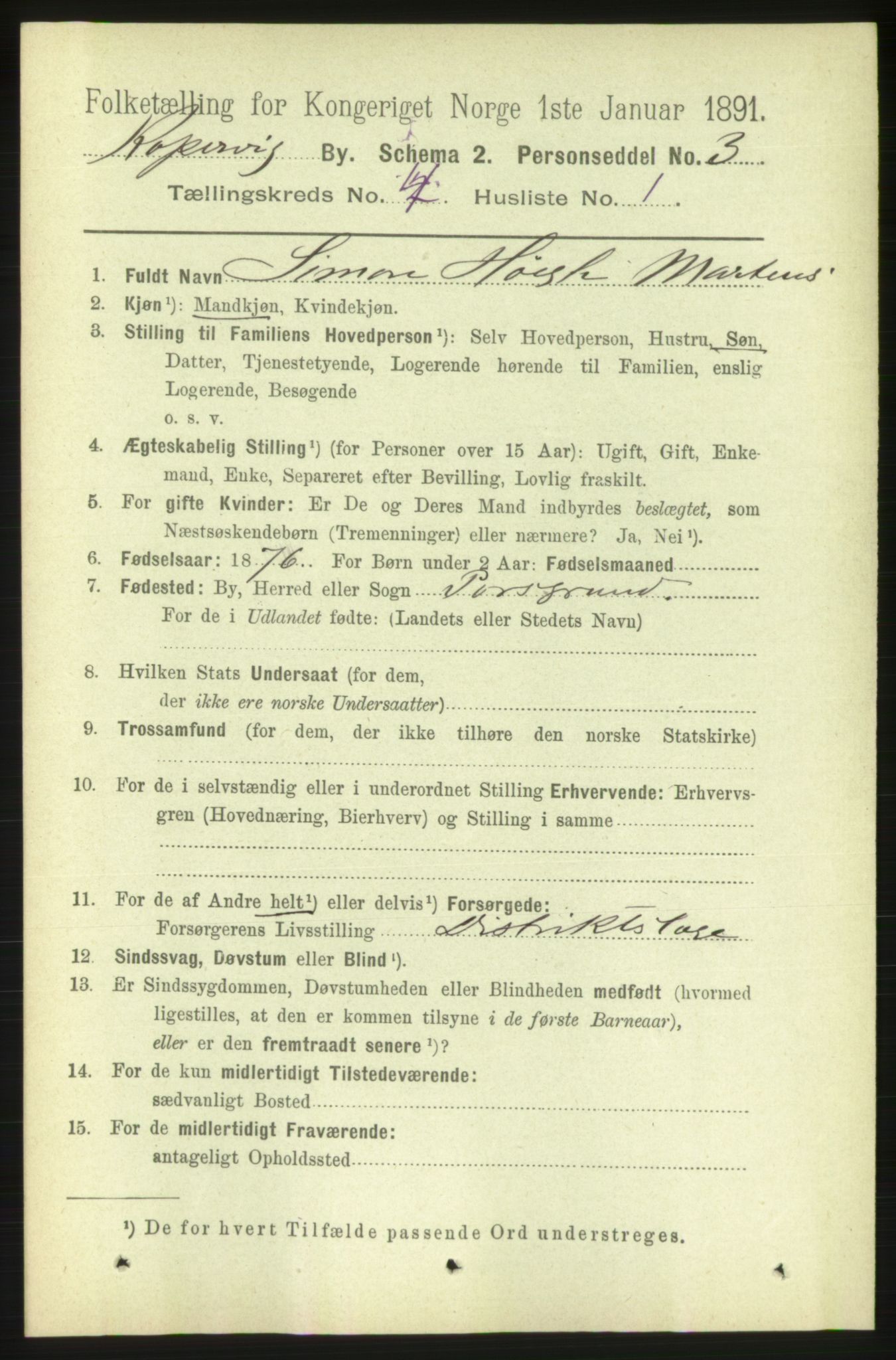 RA, 1891 census for 1105 Kopervik, 1891, p. 379