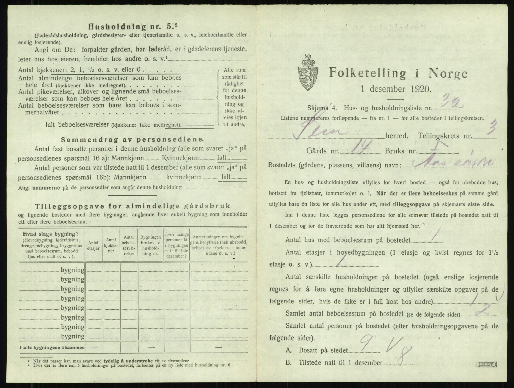 SAKO, 1920 census for Sem, 1920, p. 698