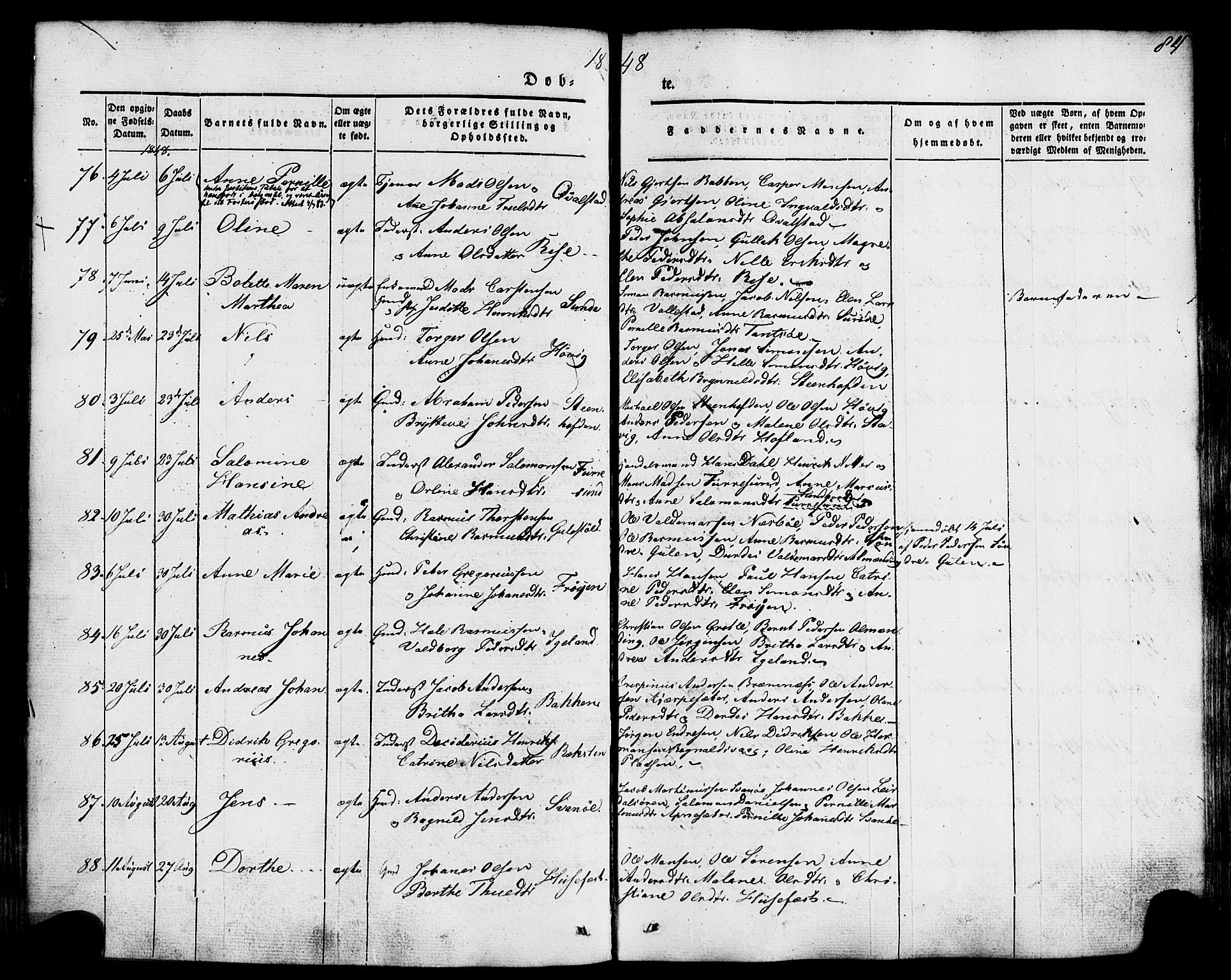 Kinn sokneprestembete, AV/SAB-A-80801/H/Haa/Haaa/L0005: Parish register (official) no. A 5, 1841-1857, p. 84