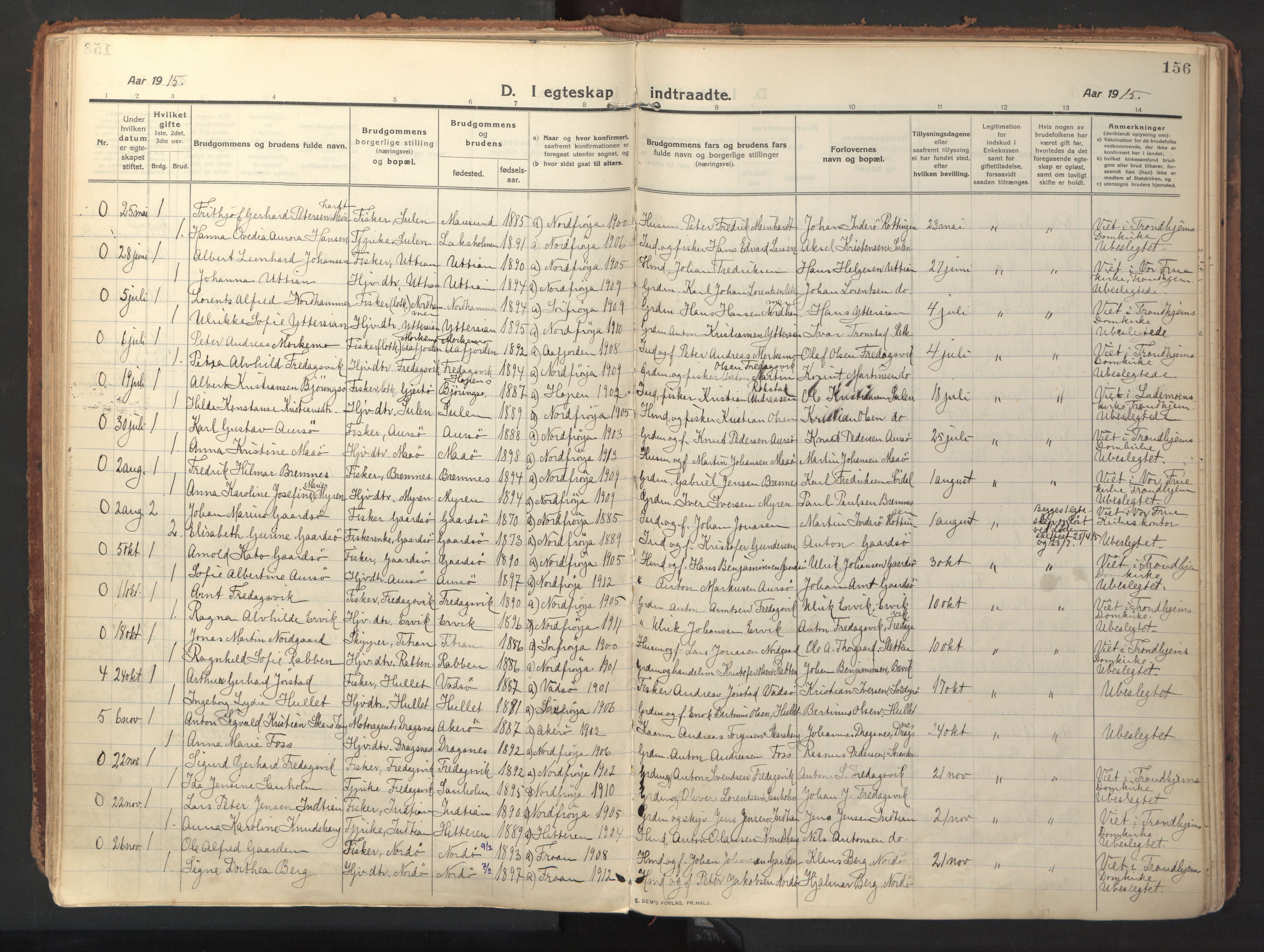 Ministerialprotokoller, klokkerbøker og fødselsregistre - Sør-Trøndelag, SAT/A-1456/640/L0581: Parish register (official) no. 640A06, 1910-1924, p. 156