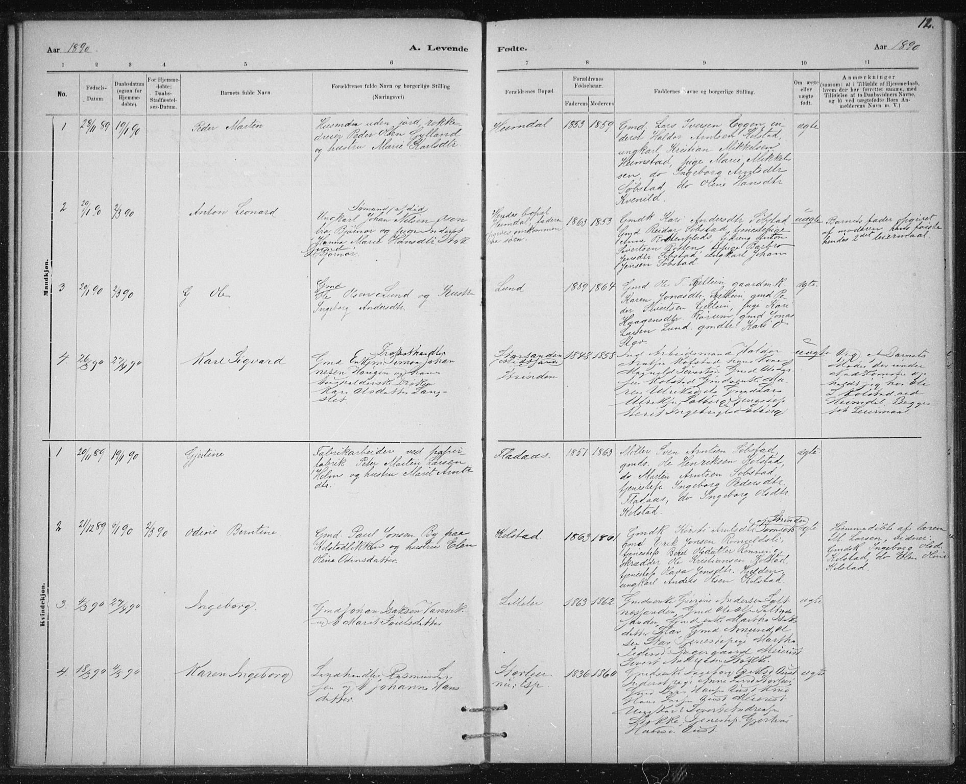 Ministerialprotokoller, klokkerbøker og fødselsregistre - Sør-Trøndelag, SAT/A-1456/613/L0392: Parish register (official) no. 613A01, 1887-1906, p. 12