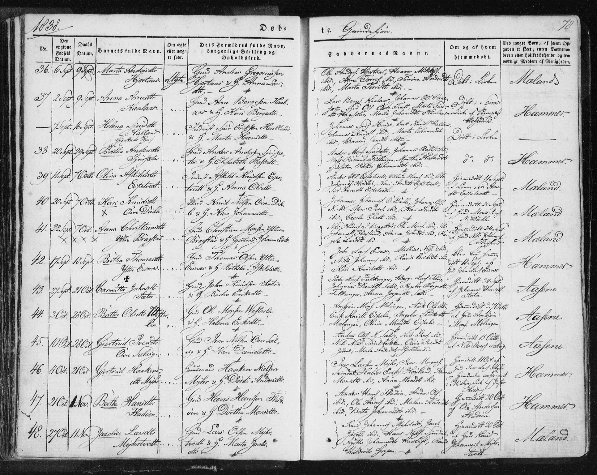 Hamre sokneprestembete, SAB/A-75501/H/Ha/Haa/Haaa/L0012: Parish register (official) no. A 12, 1834-1845, p. 78