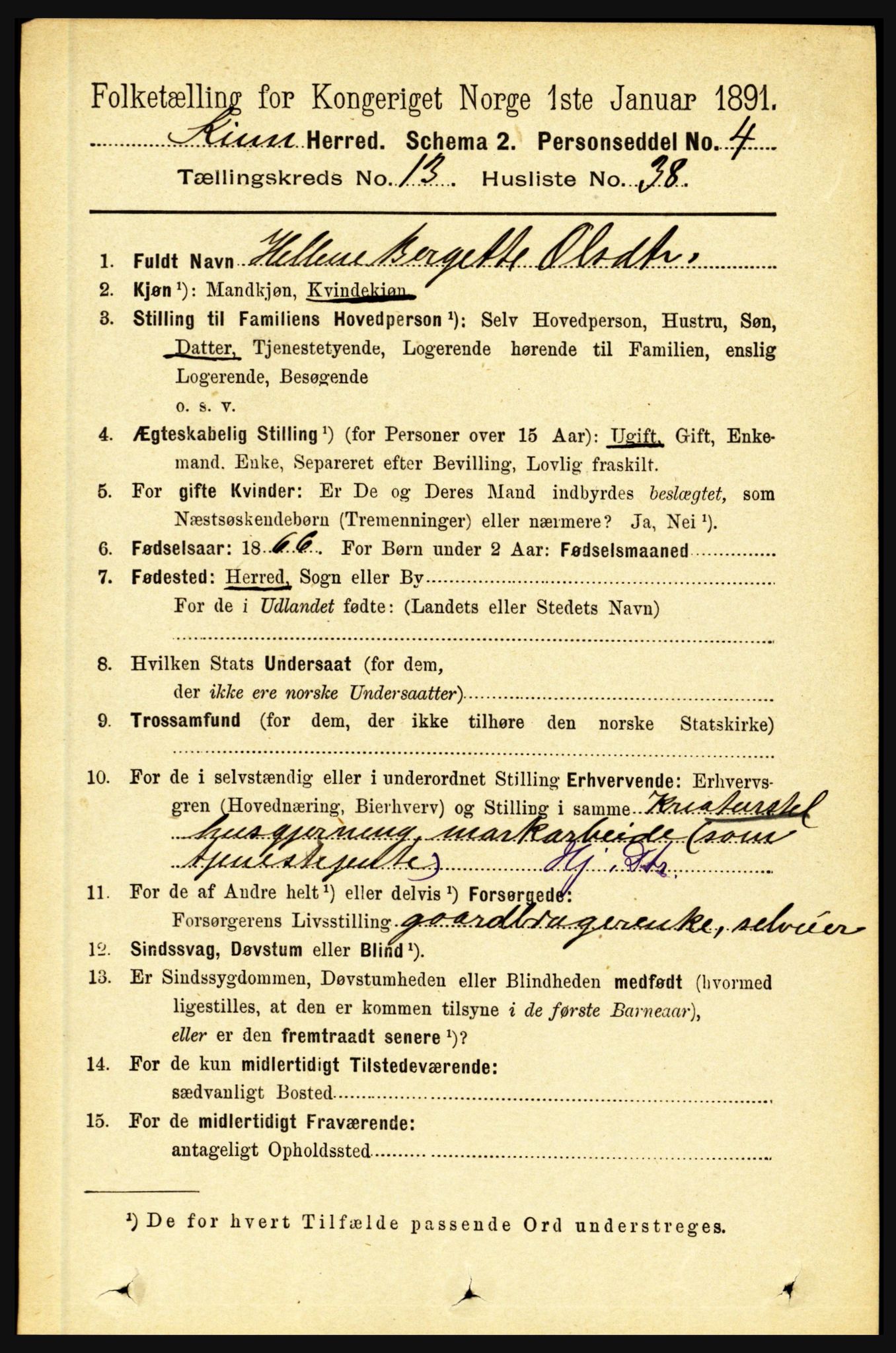 RA, 1891 census for 1437 Kinn, 1891, p. 5319