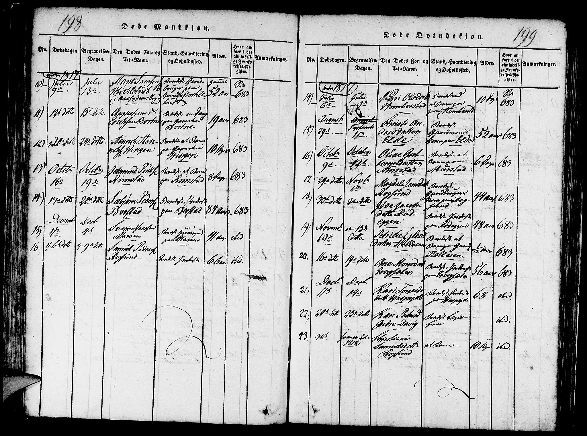 Davik sokneprestembete, AV/SAB-A-79701/H/Haa/Haaa/L0003: Parish register (official) no. A 3, 1816-1830, p. 198-199