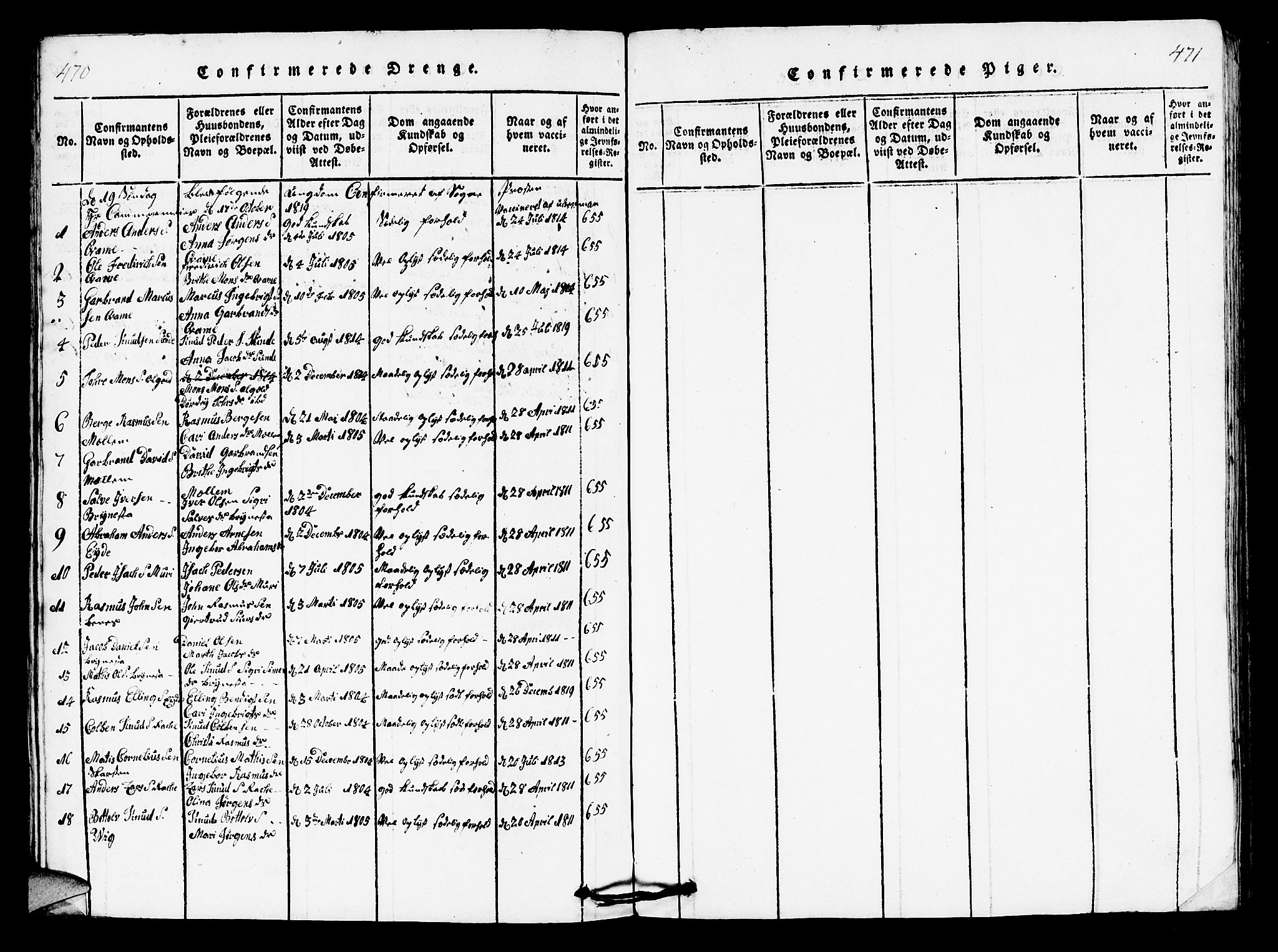 Innvik sokneprestembete, AV/SAB-A-80501: Parish register (copy) no. B 1, 1816-1820, p. 470-471